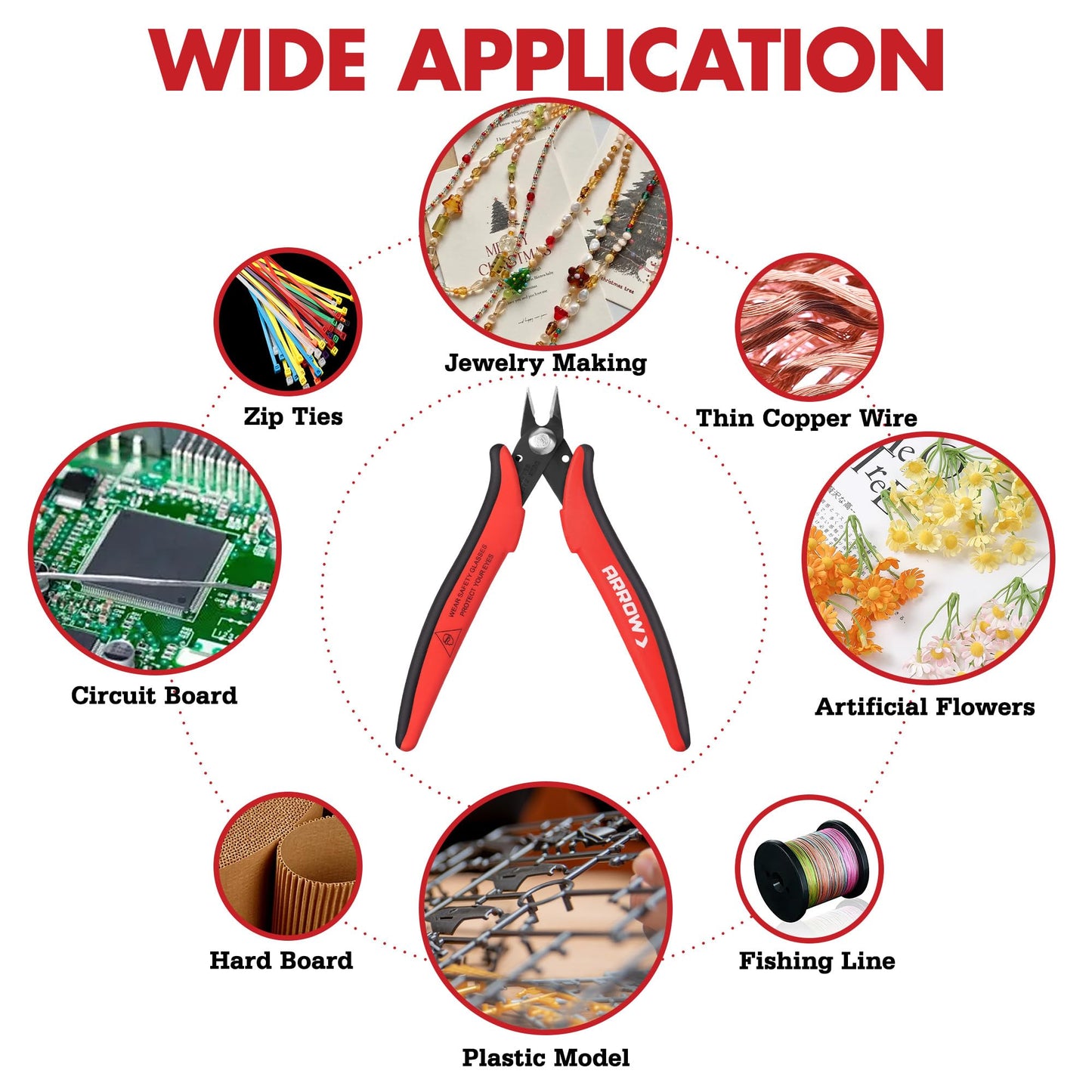 ARROW 5" Precision Micro Wire Cutters – Flush, Side & Diagonal Cut Pliers for Electronics, Jewelry, Crafts, Zip Ties, Soft Wires