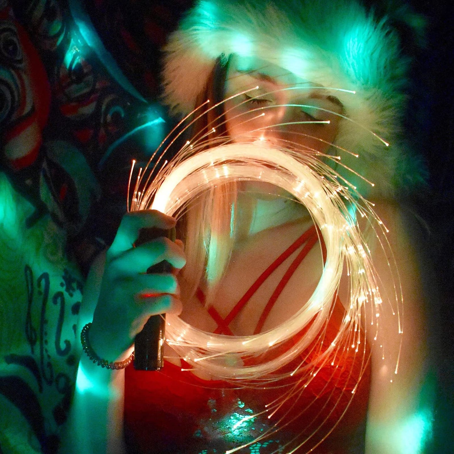 Dance Whip LED Fiber Optic Whip 6ft Rechargeable Pixel Whip with 7 Colors and 4 Glowing Modes,Flow Perfect for Dance, Parties, Gift