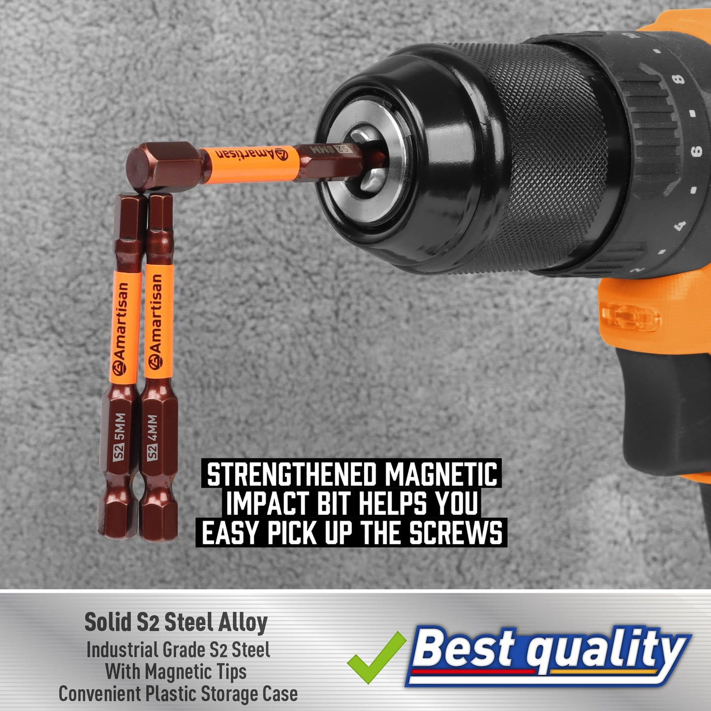 Amartisan 20-Piece Hex Head Allen Wrench Drill Bit Set, Metric and SAE S2 Steel Hex Bits Set, Magnetic Tips, 2.3" Long With Storage box.