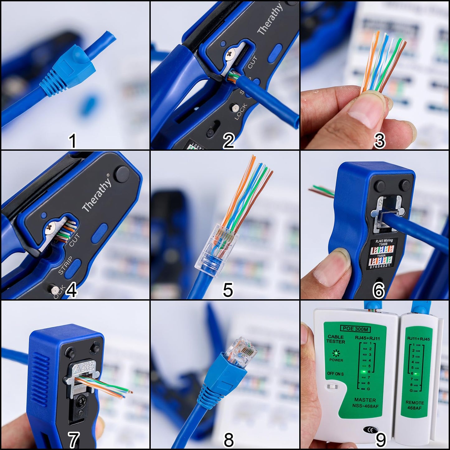 Therathy RJ45 Crimp Tool Kit, Ethernet Crimper for Pass-Through RJ45, Includes Cat6 Connectors, Cat5/Cat5e/Cat6 Network Cable Tool Set