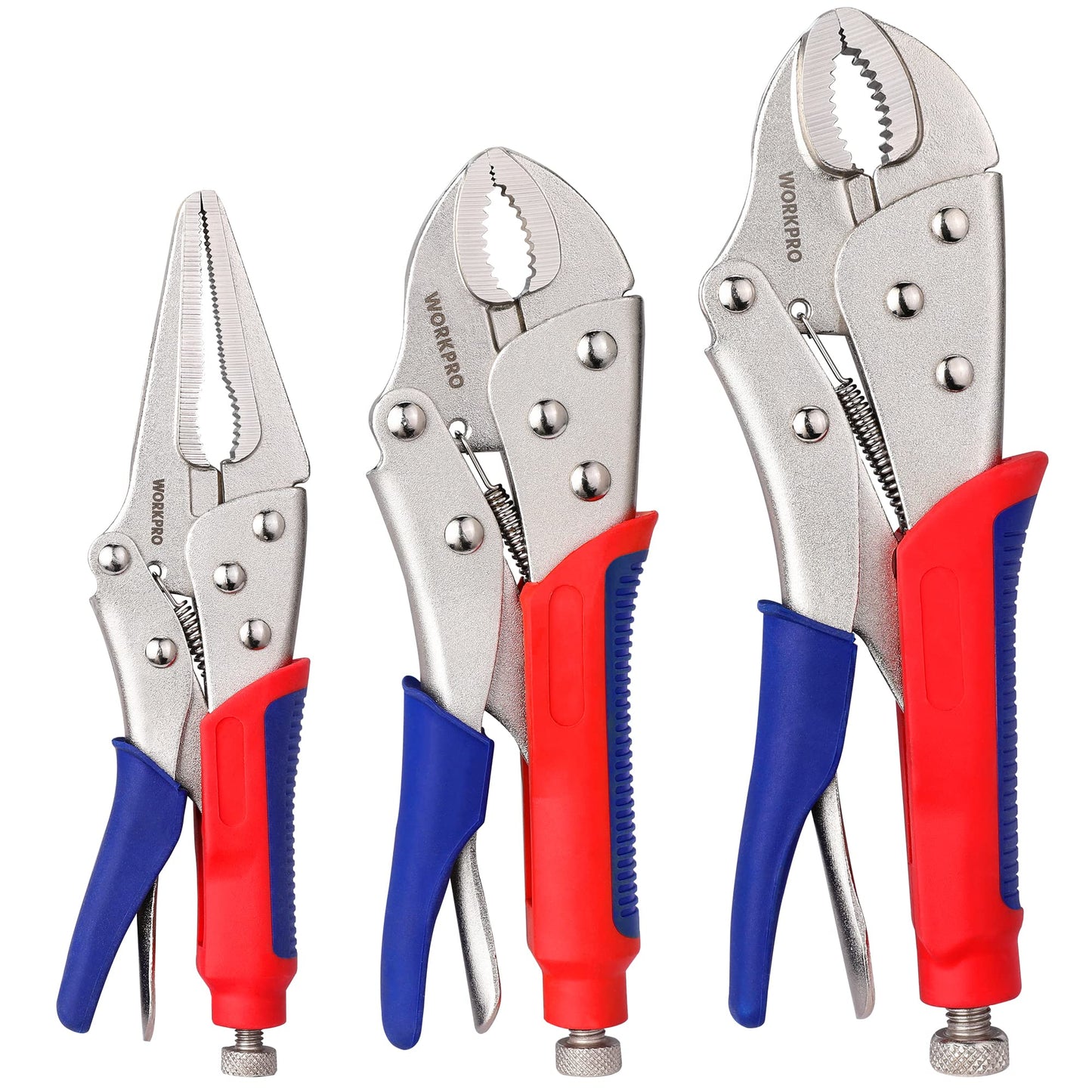Workpro 3-piece Jaw Locking Pliers (10 Inch Curved Jaw, 7 Inch Curved Jaw, 6-1/2 Inch Straight Jaw)