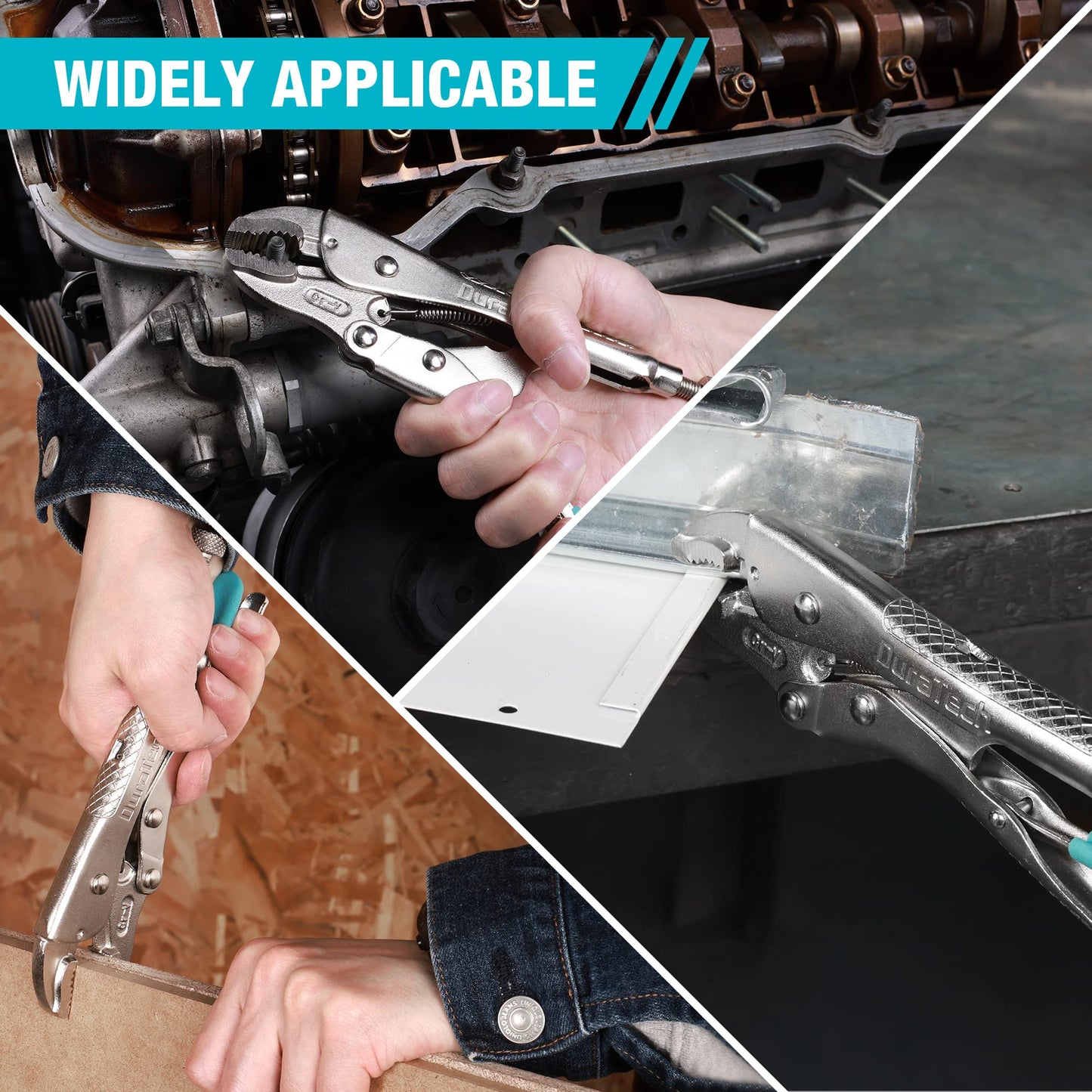 DURATECH 7-Inch Locking Pliers, Premium Cr-V Construction, Curved Jaw Locking Pliers with Wire Cutter, Fit for Clamping Twisting Welding