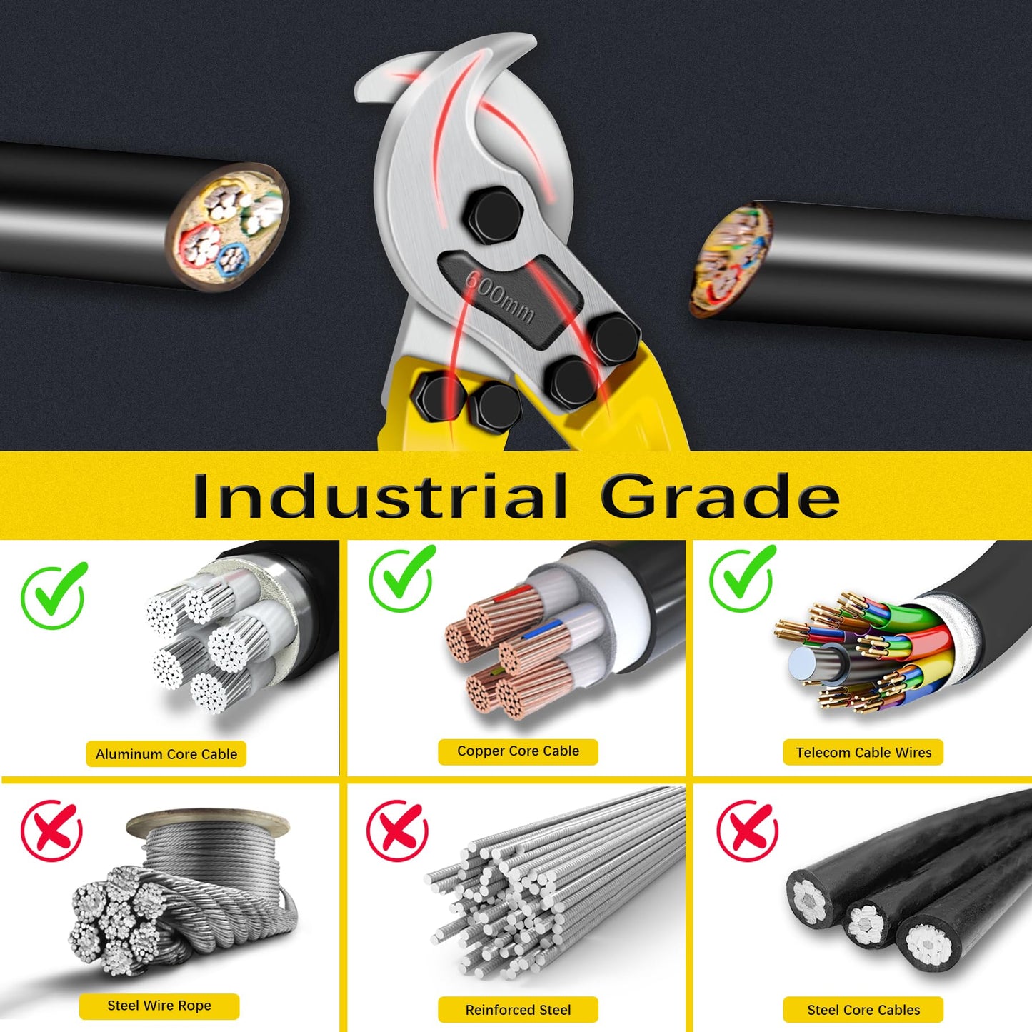 AUPREX 24" Heavy Duty Cable Cutter, Carbon Steel Wire Rope Pliers for Aluminum & Copper, Long Arm Ergonomic Labor-Saving Tool