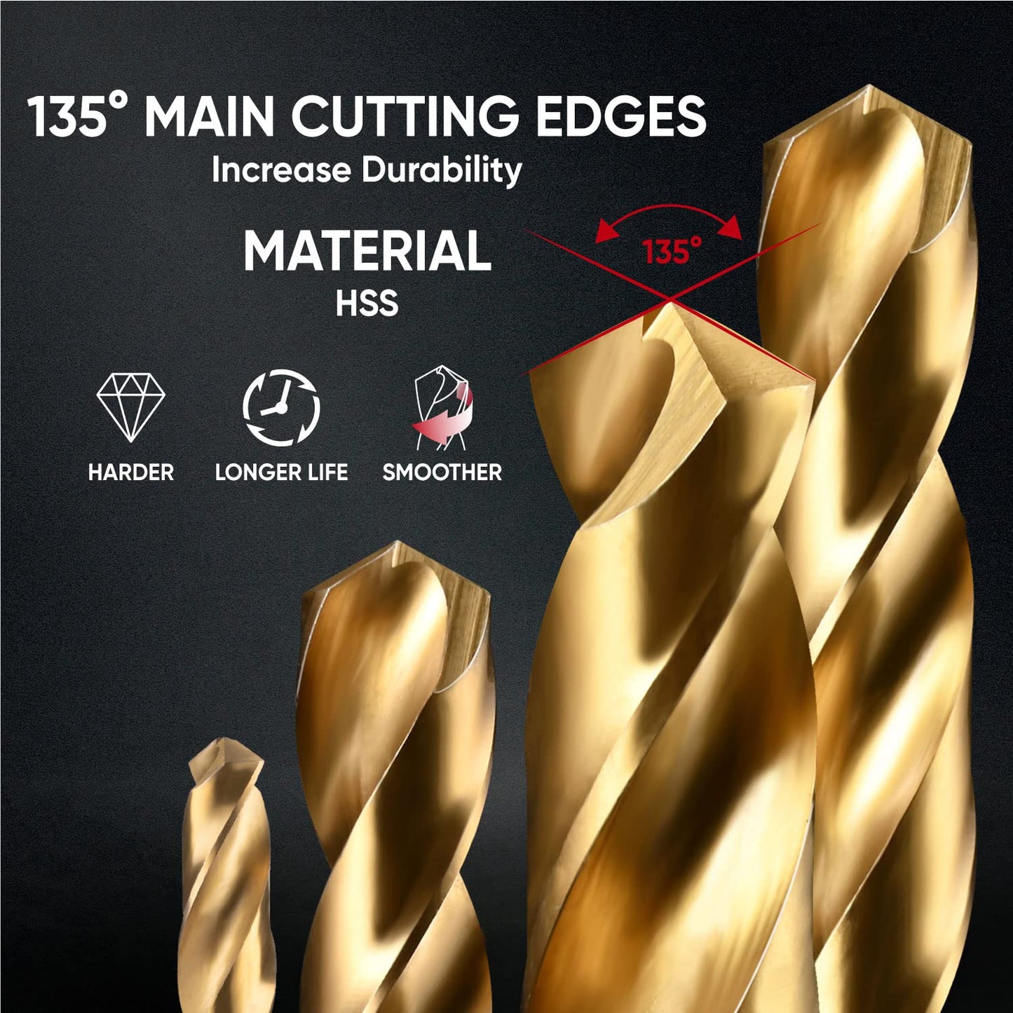 Amoolo 16-Piece Hex Shank Drill Bit Set, HSS Titanium Impact Bits for Wood, Metal, Steel & Plastic, Quick-Change 1/16"-1/4"