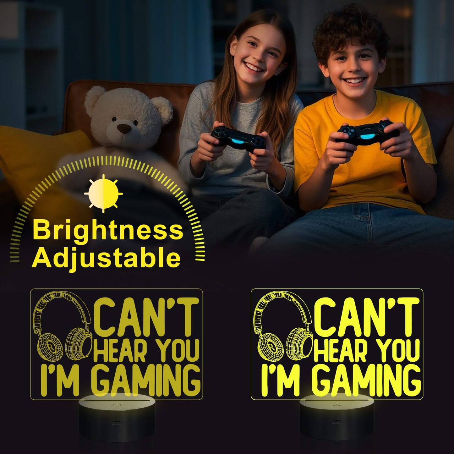 YuanDian “Can’t Hear You I’m Gaming” Night Light, Gamer 3D Illusion Lamp with Headset Design, 16 Color LED, Touch & Remote Control Gift for Men, Teens & Kids