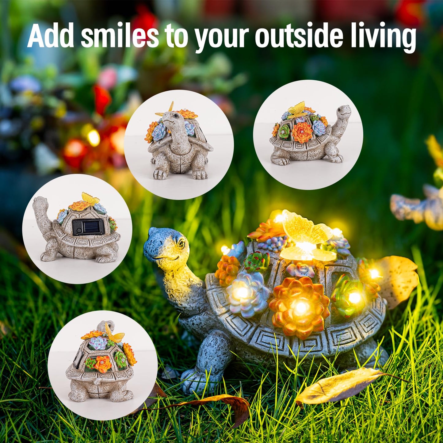 YDKOJGW Solar Garden Tortoise Statue with Succulents & 7 LED Lights – Outdoor Lawn, Patio, Balcony Decor, Unique Gift (Gray)