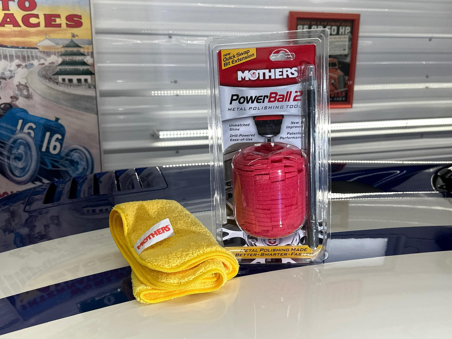 Mothers PowerBall 2 Drill Polisher with 10” Quick Swap Bit – Polishes Deep-Dish Wheels & Tight Spots Fast for a Brilliant Shine