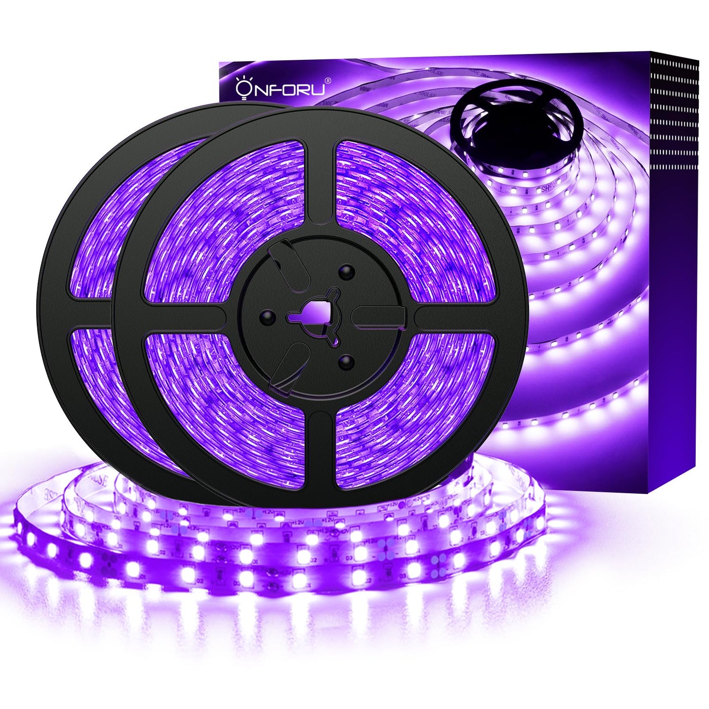 Onforu 32.8ft LED Black Light Strip, 600 Beads, 12V Flexible Ribbon, Non-Waterproof UV Glow Lights for Party, Indoor, Halloween, Body Paint