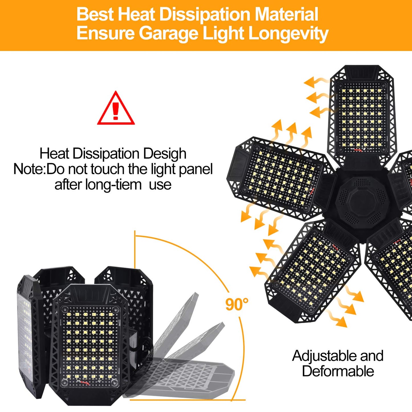 Mefflypee 2-Pack 120W LED Garage Lights, 5-Panel Adjustable Deformable Ceiling Lamp, 12000LM E26 Shop Light for Basement, Barn, Store