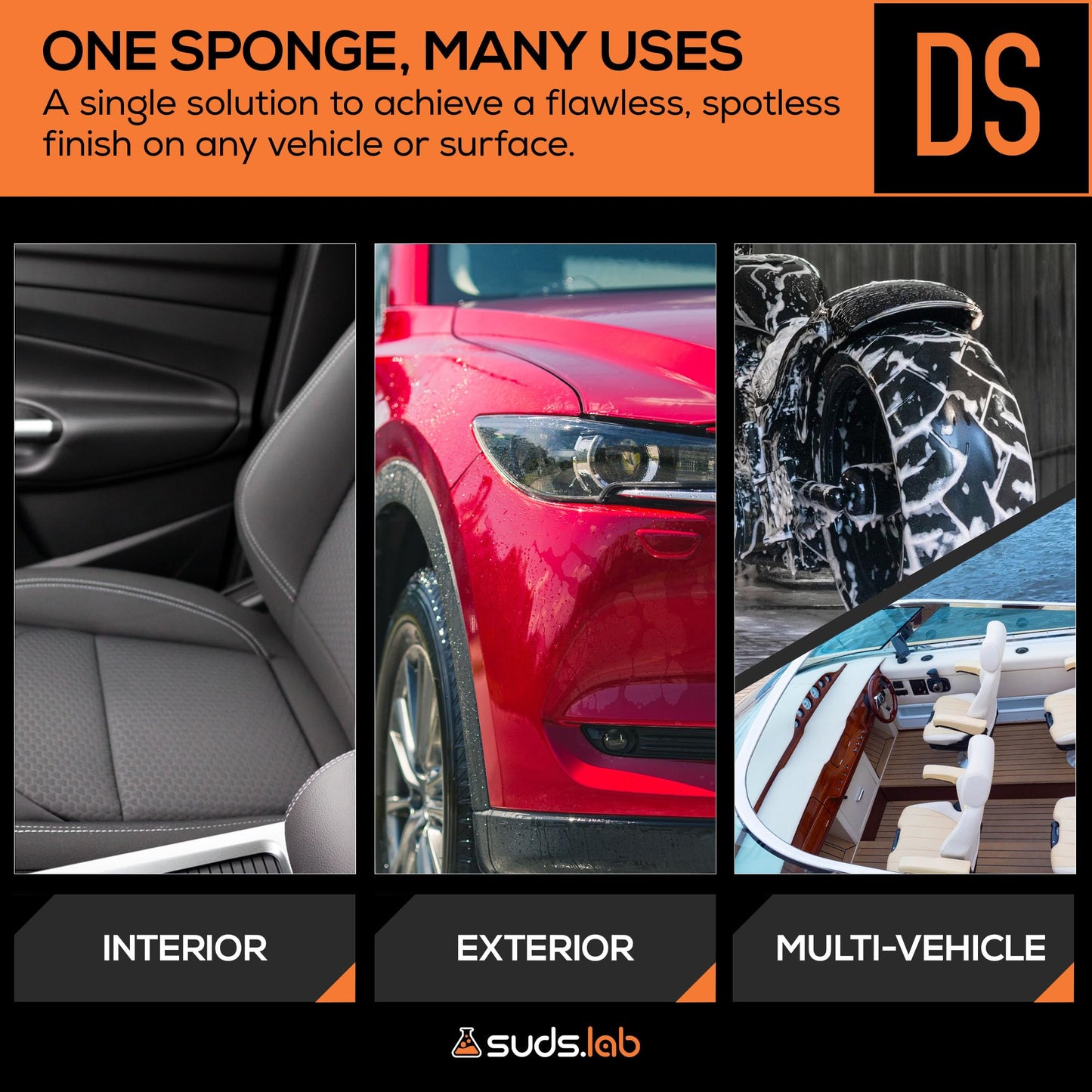 Suds Lab DS Microfiber Detailing Scrub Pads 3-Pack for Car Interior - Safe on Leather, Vinyl, Plastic, Cleaning & Detailing