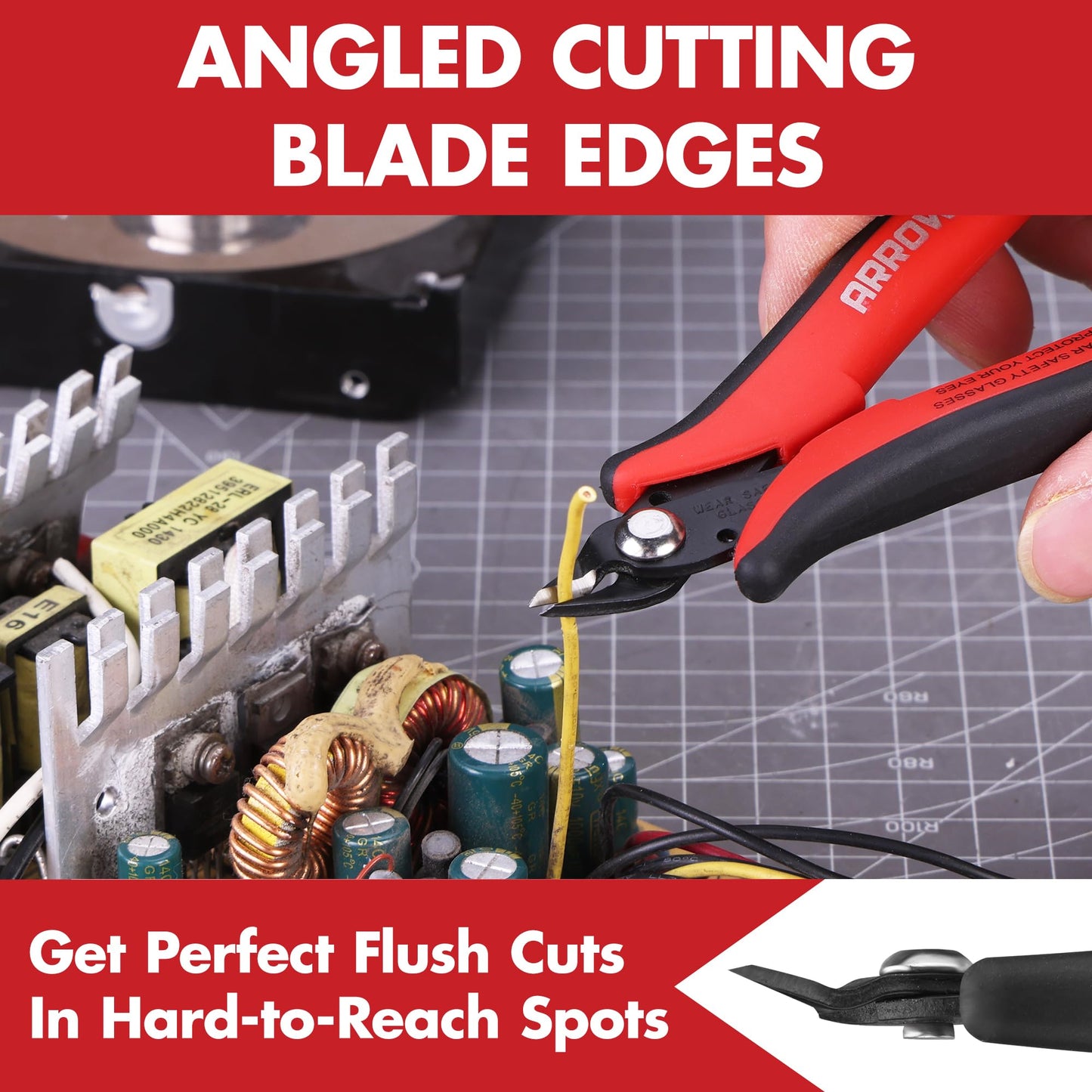 ARROW 5" Precision Micro Wire Cutters – Flush, Side & Diagonal Cut Pliers for Electronics, Jewelry, Crafts, Zip Ties, Soft Wires