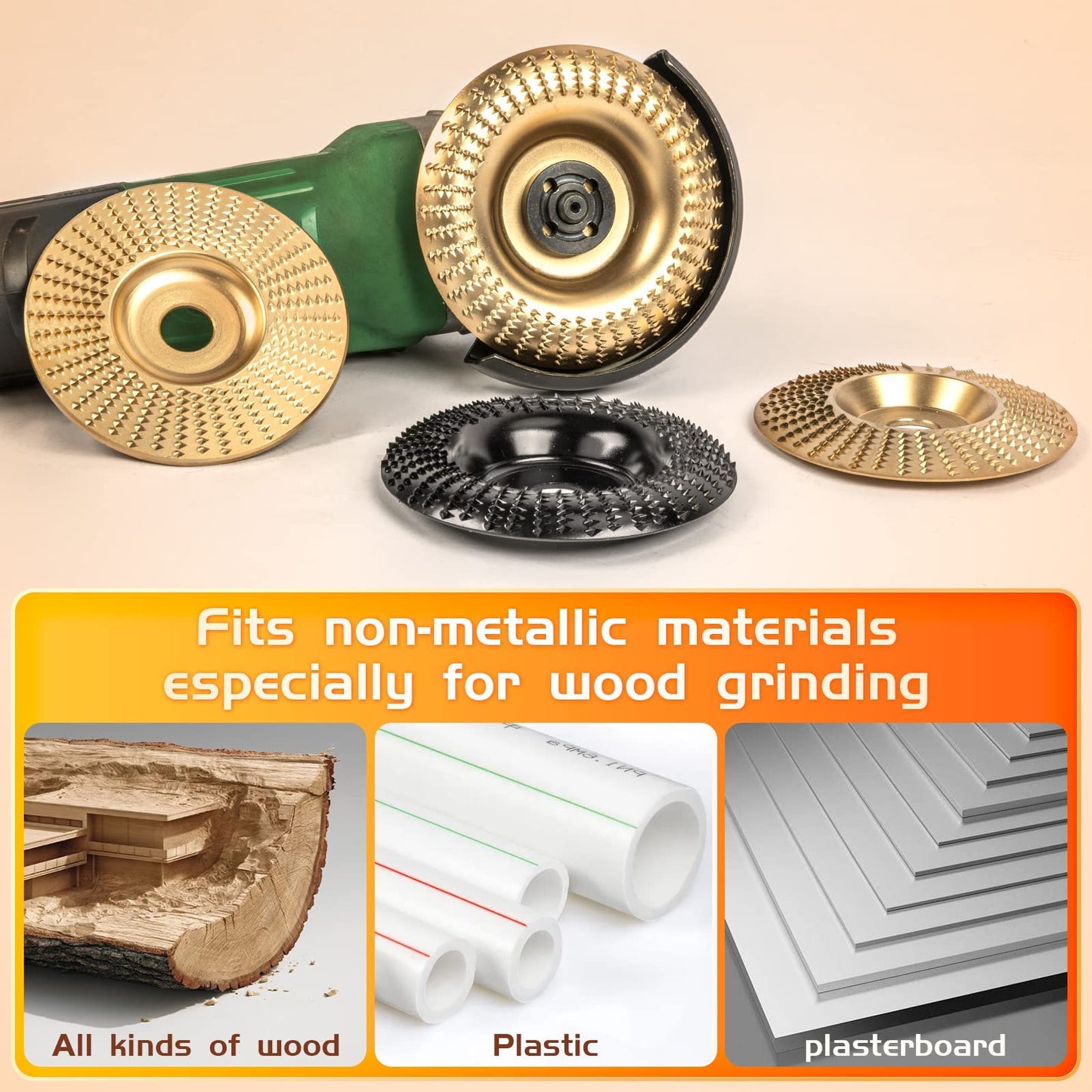 BLEKOO 4PC Wood Carving Disc Set for 4"/4.5" Angle Grinder, 5/8" Arbor, Stump Grinder & Wood Shaper Tools