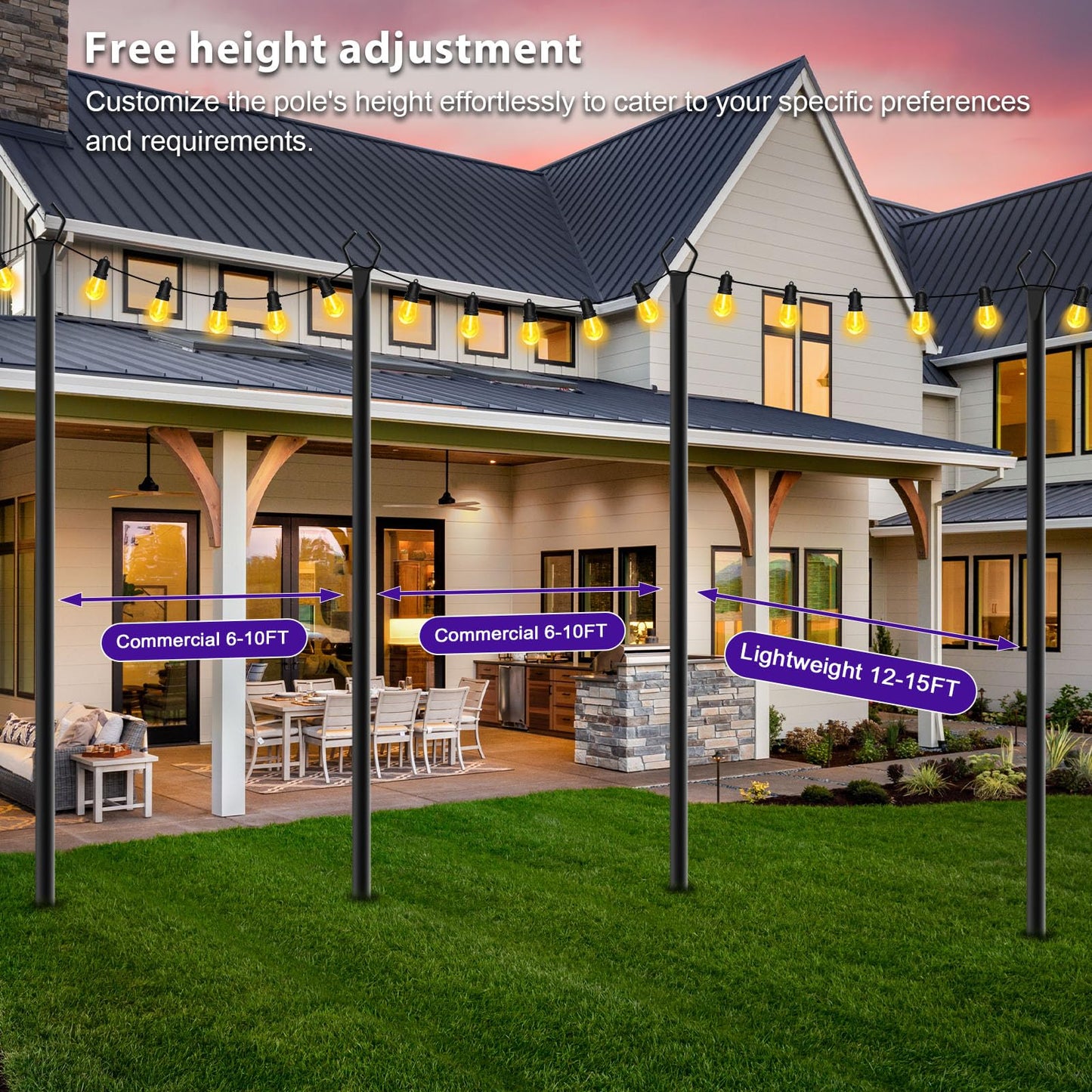 Zoegi 4-Pack 10ft Outdoor String Light Poles with Forks, Metal Stands & Brackets for Patio, Deck, Backyard, Wedding, Party