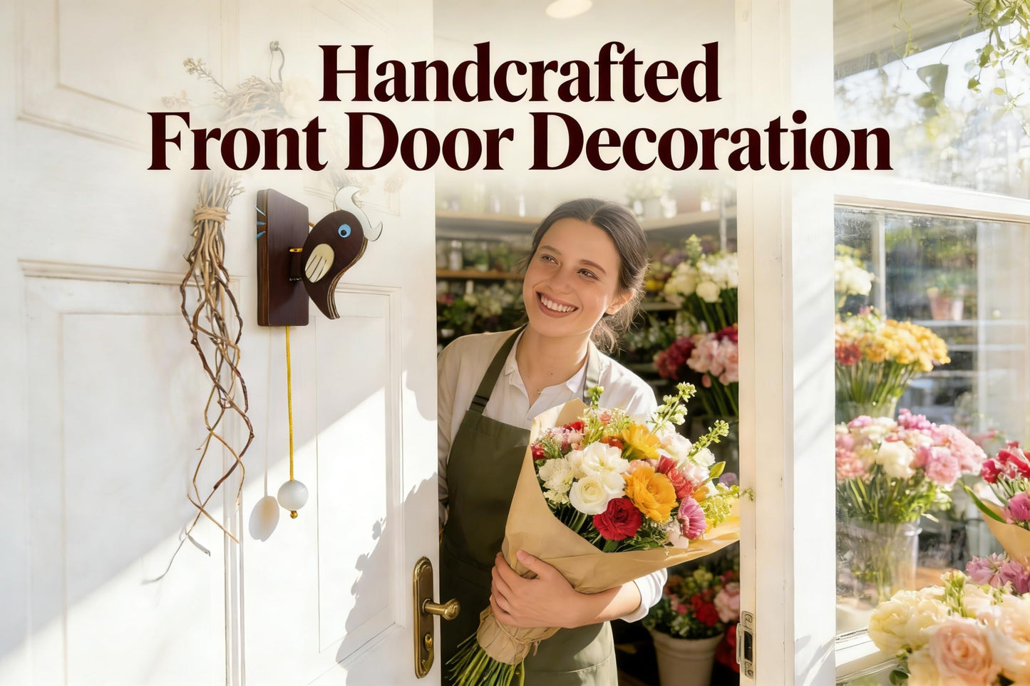 Woodpecker Doorbell & Door Knocker - Handcrafted Wooden Hanging Decoration for Front Door Entrance