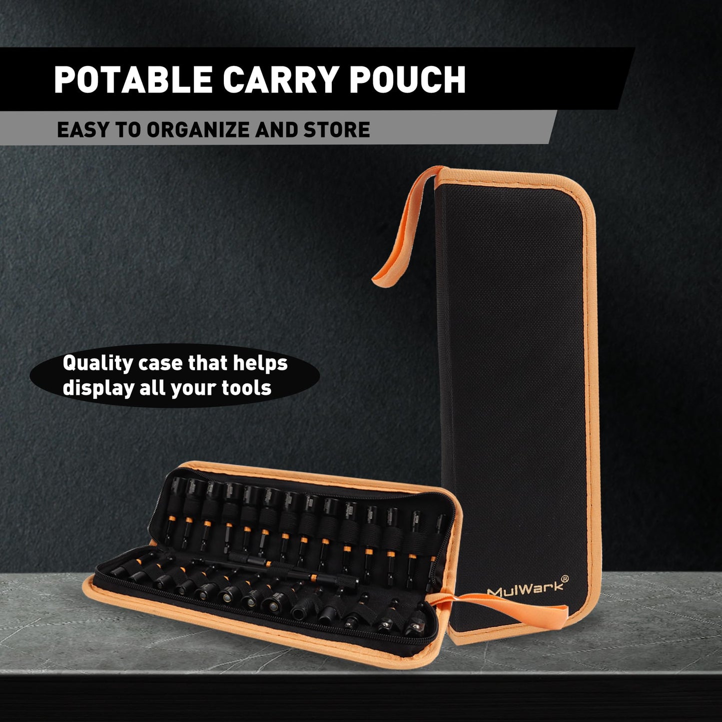 MulWark 29-Piece Magnetic Nut Driver Set, SAE & Metric Impact Drill Socket Adapters with Bit Holder, Quick-Release Extension & Storage Bag