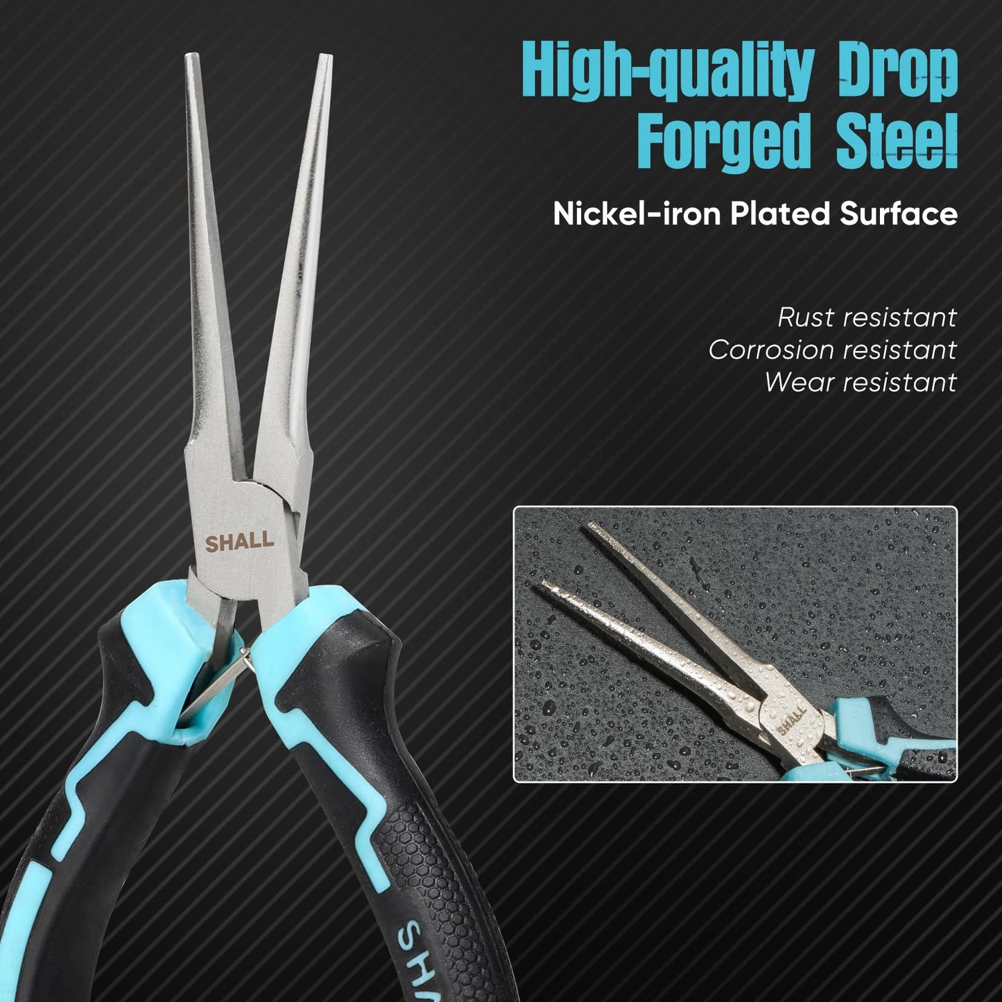 SHALL 6" Mini Needle Nose Pliers with Comfort Grip, Non-Serrated Drop Forged Steel Jaws for Jewelry, Crafts, Electronics Repair