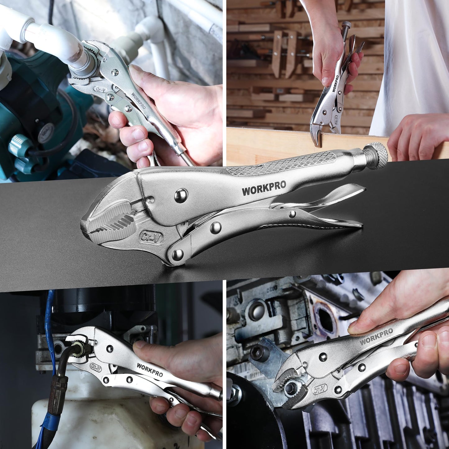 WORKPRO 10-Inch Locking Pliers, Curved Jaw Vise Grips with Wire Cutter, Chromium-Vanadium Steel Adjustable Locking Pliers for Clamping, Twisting & Welding