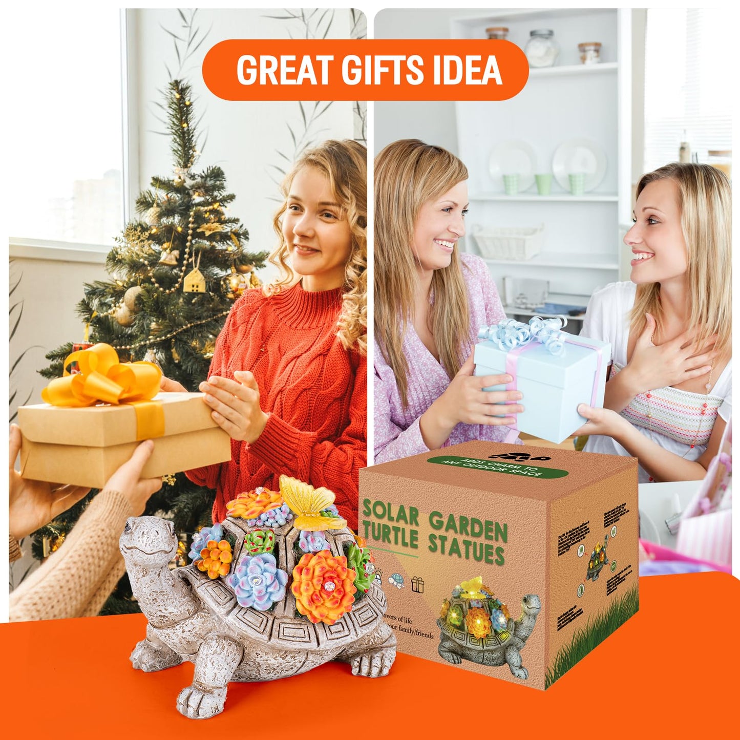 YDKOJGW Solar Garden Tortoise Statue with Succulents & 7 LED Lights – Outdoor Lawn, Patio, Balcony Decor, Unique Gift (Gray)