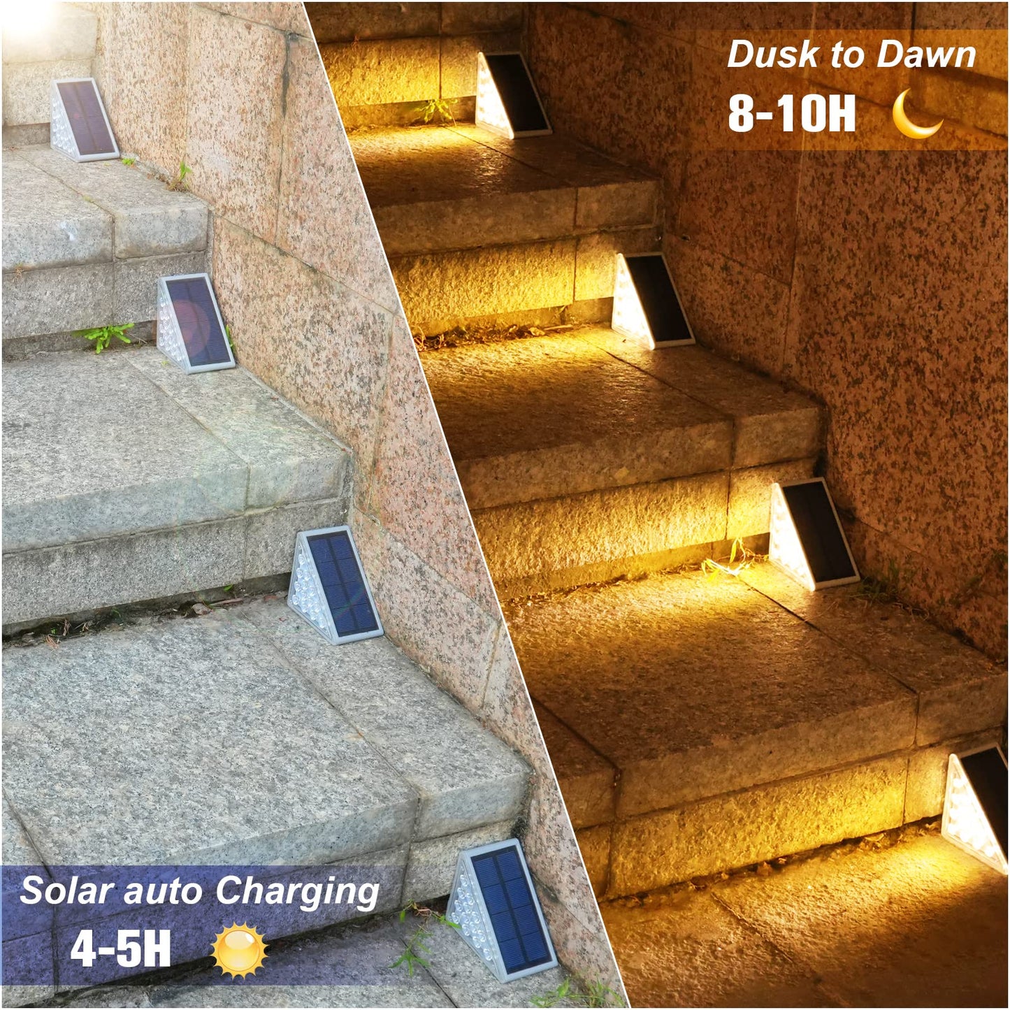 VOLISUN 6-Pack Solar Stair Lights, Waterproof IP67 LED Outdoor Step Lights, Warm White 3000K for Garden, Deck, Porch & Patio