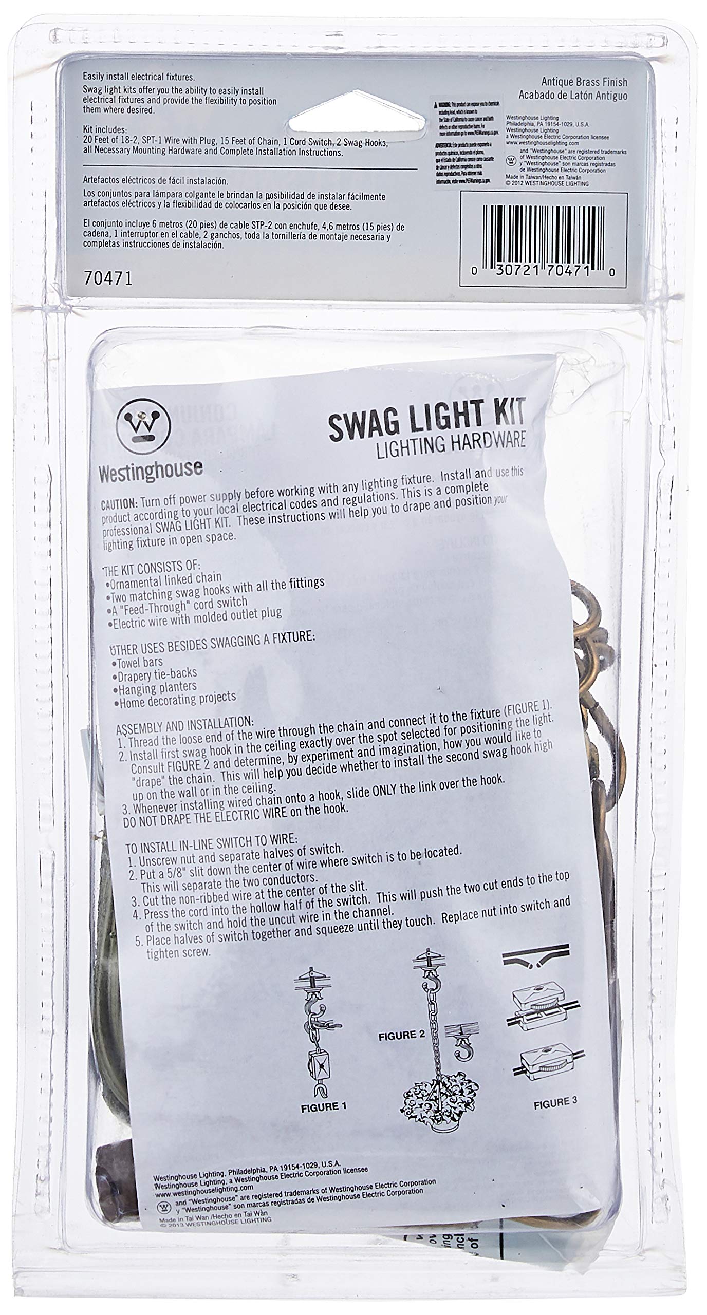 Westinghouse 7047100 15-Foot Swag Kit, Antique Brass