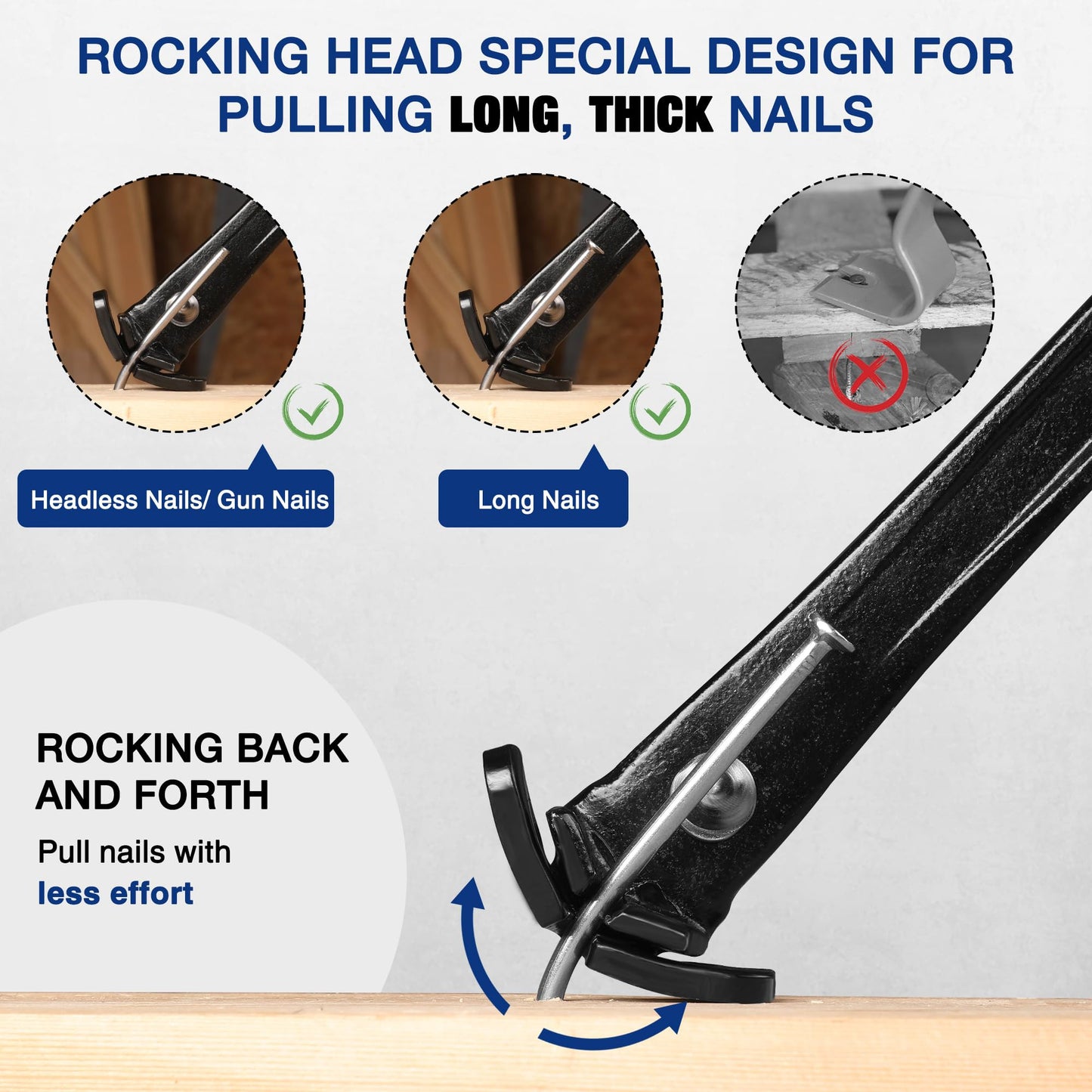 WORKPRO 13" Nail Puller & Cats Paw Pry Bar, Nail Remover Crowbar for Carpentry, Woodworking, Home Remodeling Projects