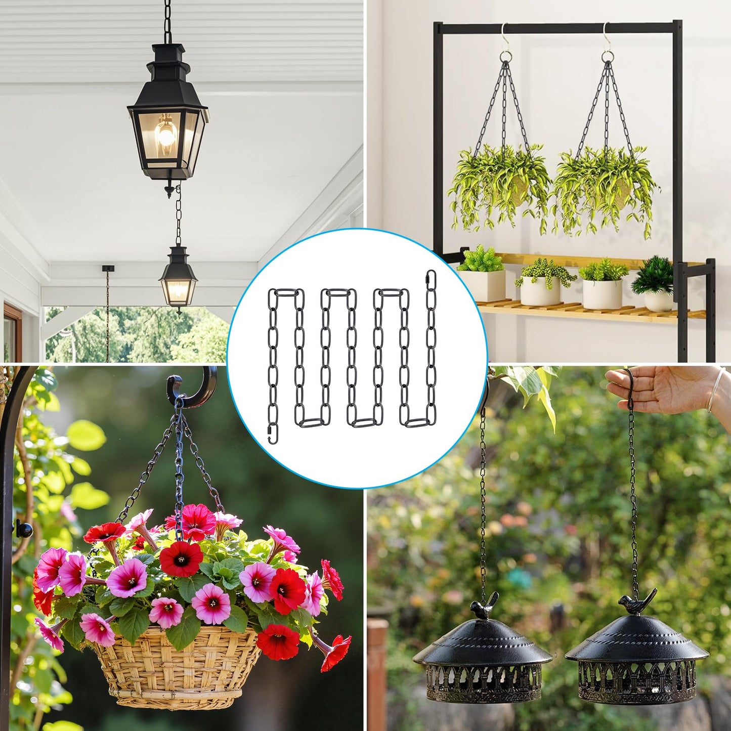 6ft Black Metal Pendant Lamp Chain – Adjustable Heavy-Duty Fixture with Detachable Links, Supports Up to 66 lbs Hanging Lamps