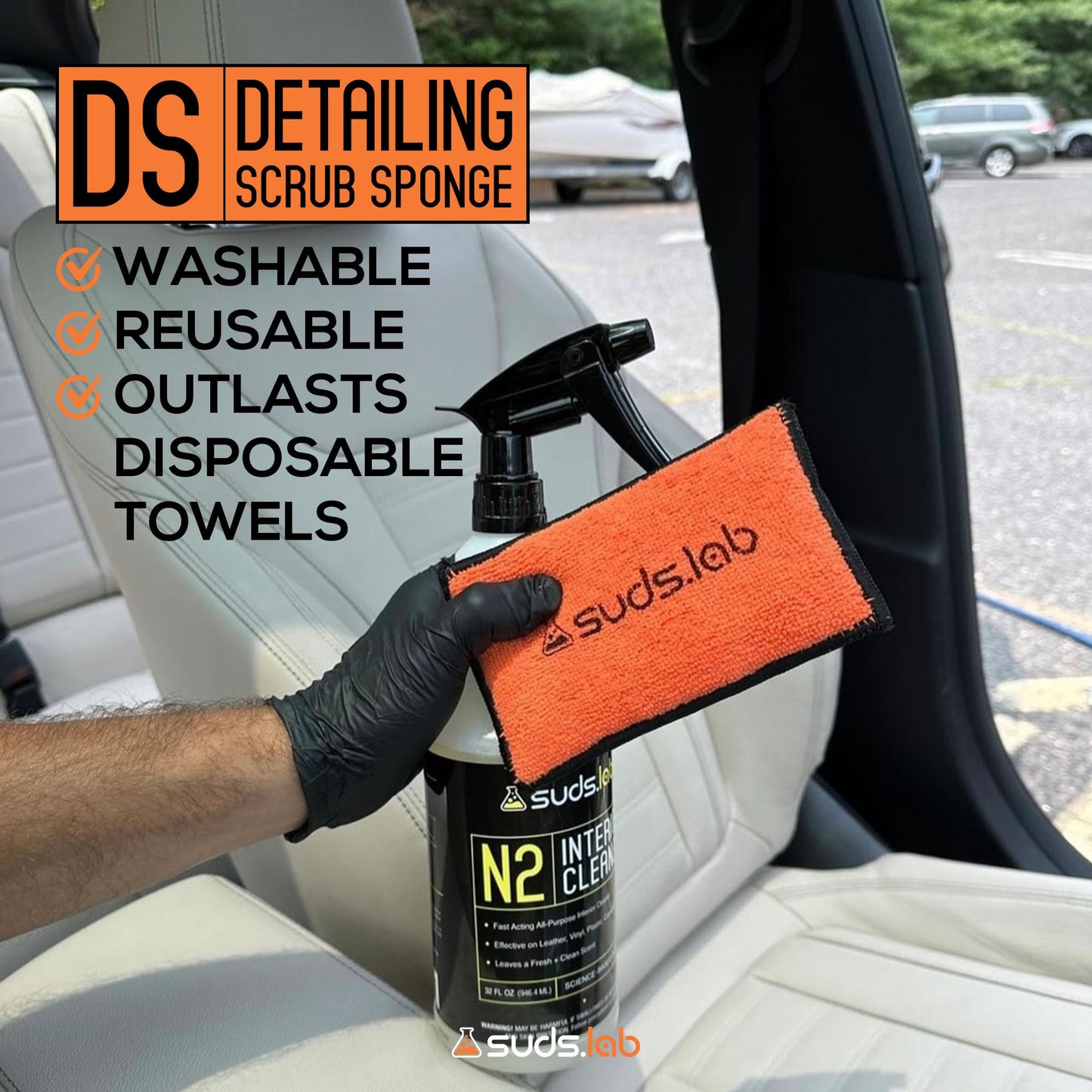 Suds Lab DS Microfiber Detailing Scrub Pads 3-Pack for Car Interior - Safe on Leather, Vinyl, Plastic, Cleaning & Detailing