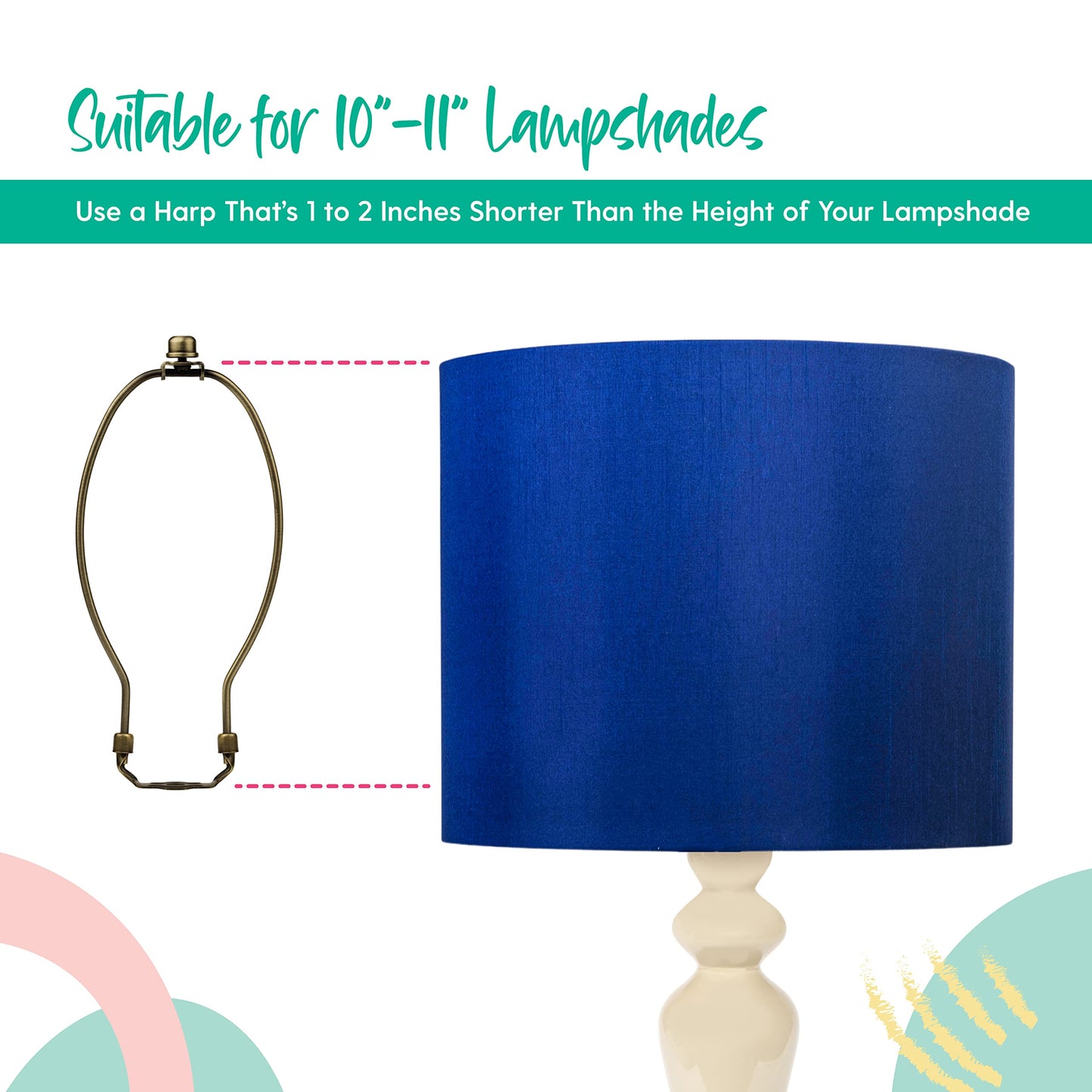 I Like That Lamp Harp Set 2-Pack, Antique Brass 9" with Saddle Holder, Finial & Converter for 10"-11" Table or Floor Lamps