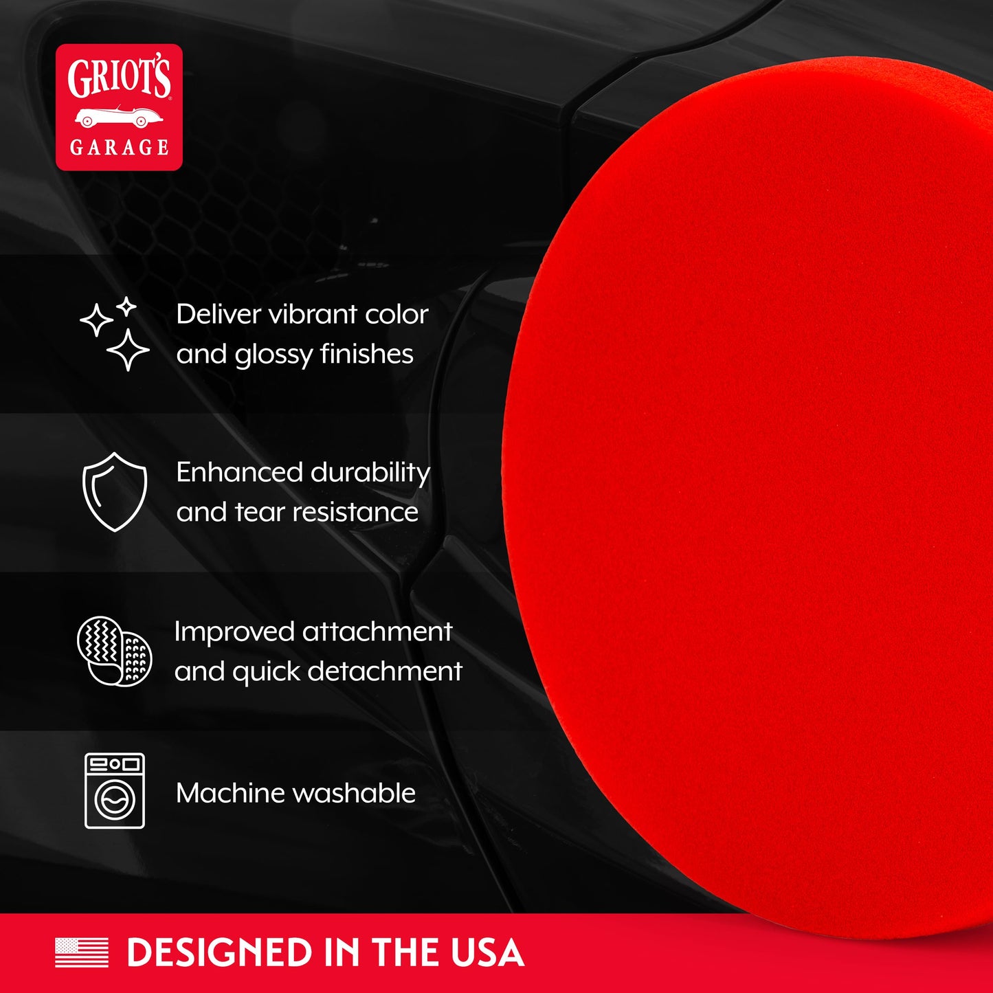 Griot's Garage 6.5” Red Foam Waxing Pads for Car Detailing, Polishing and Buffing Pads for Use with Waxes and Sealants, 10624, Set of 2