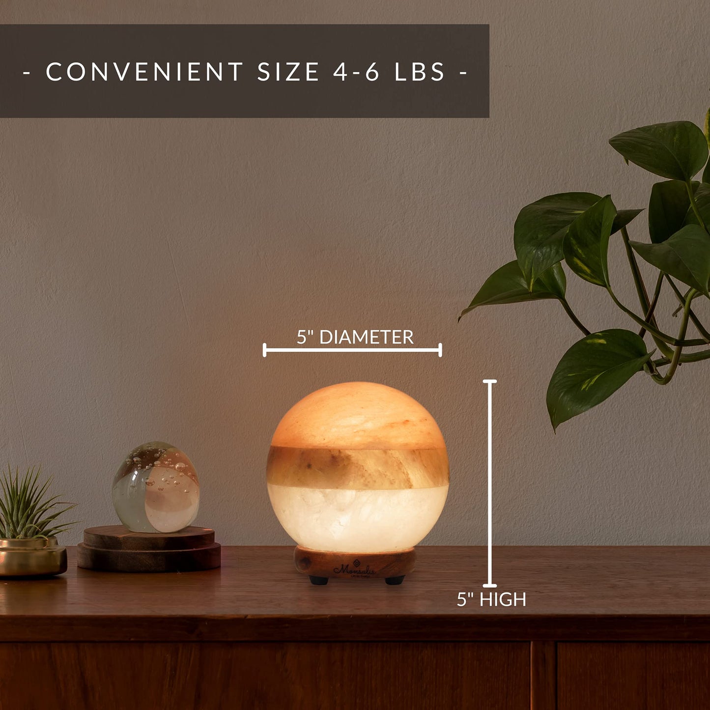 MONSALIS Dual Illumination Himalayan Salt Lamp – Round Globe Pink, White & Grey Crystal with Dimmer & Adjustable Glow Night Light