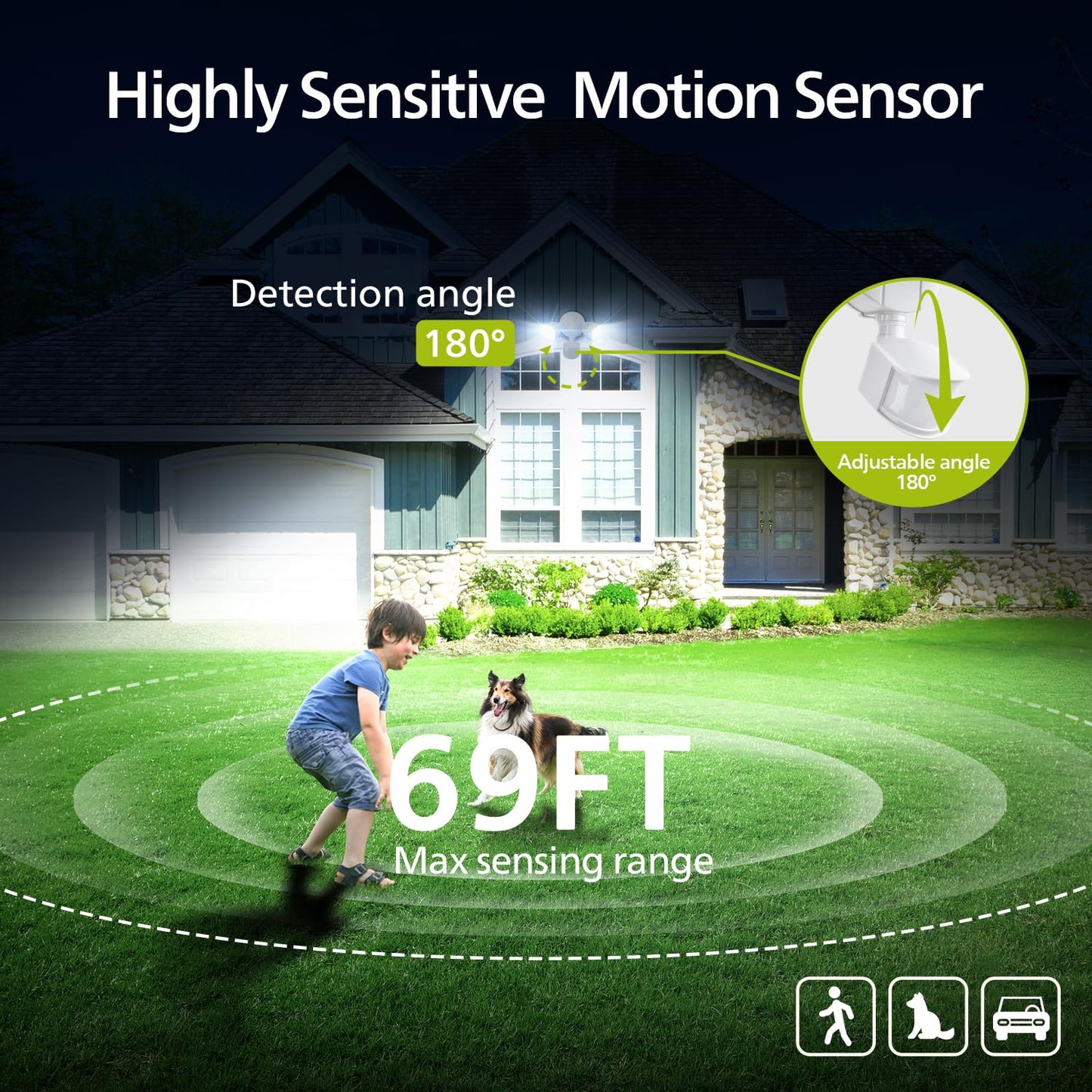 Philips 44W 4200 lm LED Security Light Outdoor w/PIR Motion Sensor, 5000K Daylight Flood Light, Waterproof, Dusk to Dawn, 2 Heads, 4 Modes