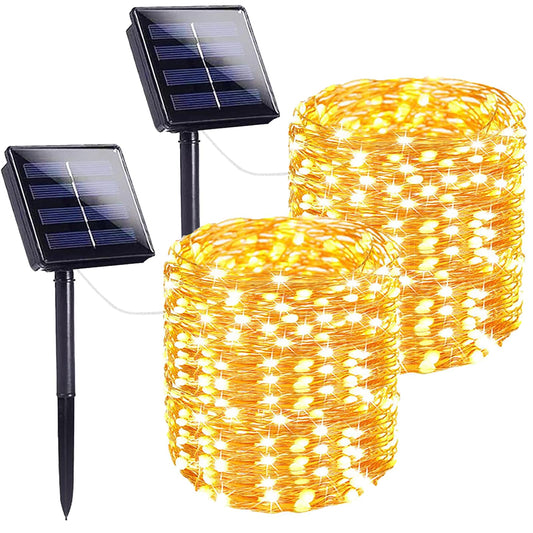 Extra-Long 144FT Solar String Lights Outdoor, 2 Pack 400 LED Waterproof Copper Wire Fairy Lights, 8 Modes, Warm White