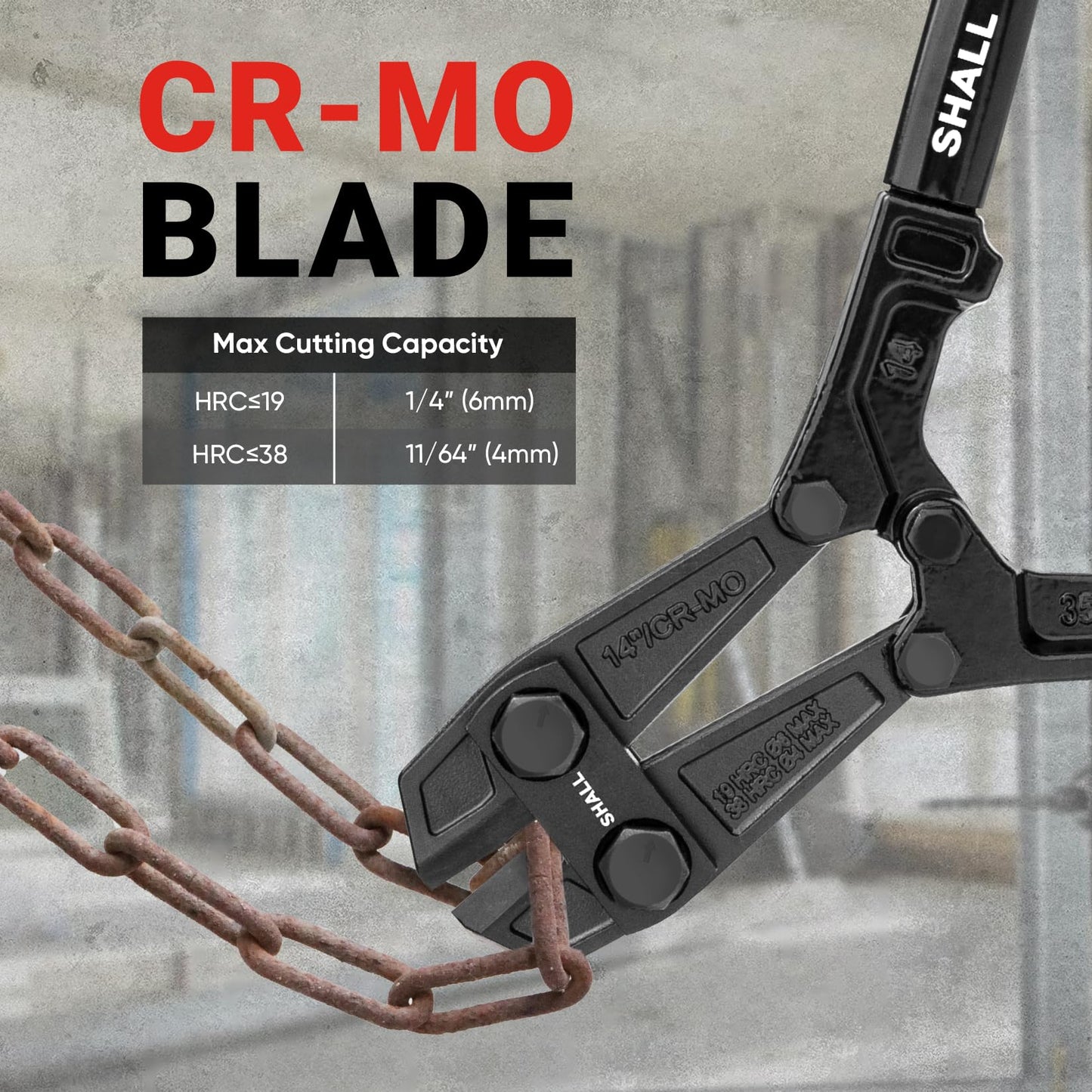 SHALL 14" Bolt Cutter Heavy Duty, Lock Cutter, Chain Cutter, Ergonomic Handle, More Efficient Leverage, for Cutting Locks, Chains & Iron Wire