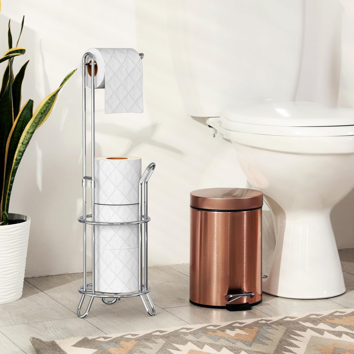 Simple Houseware Bathroom Toilet Tissue Paper Roll Storage Holder Stand, Chrome
