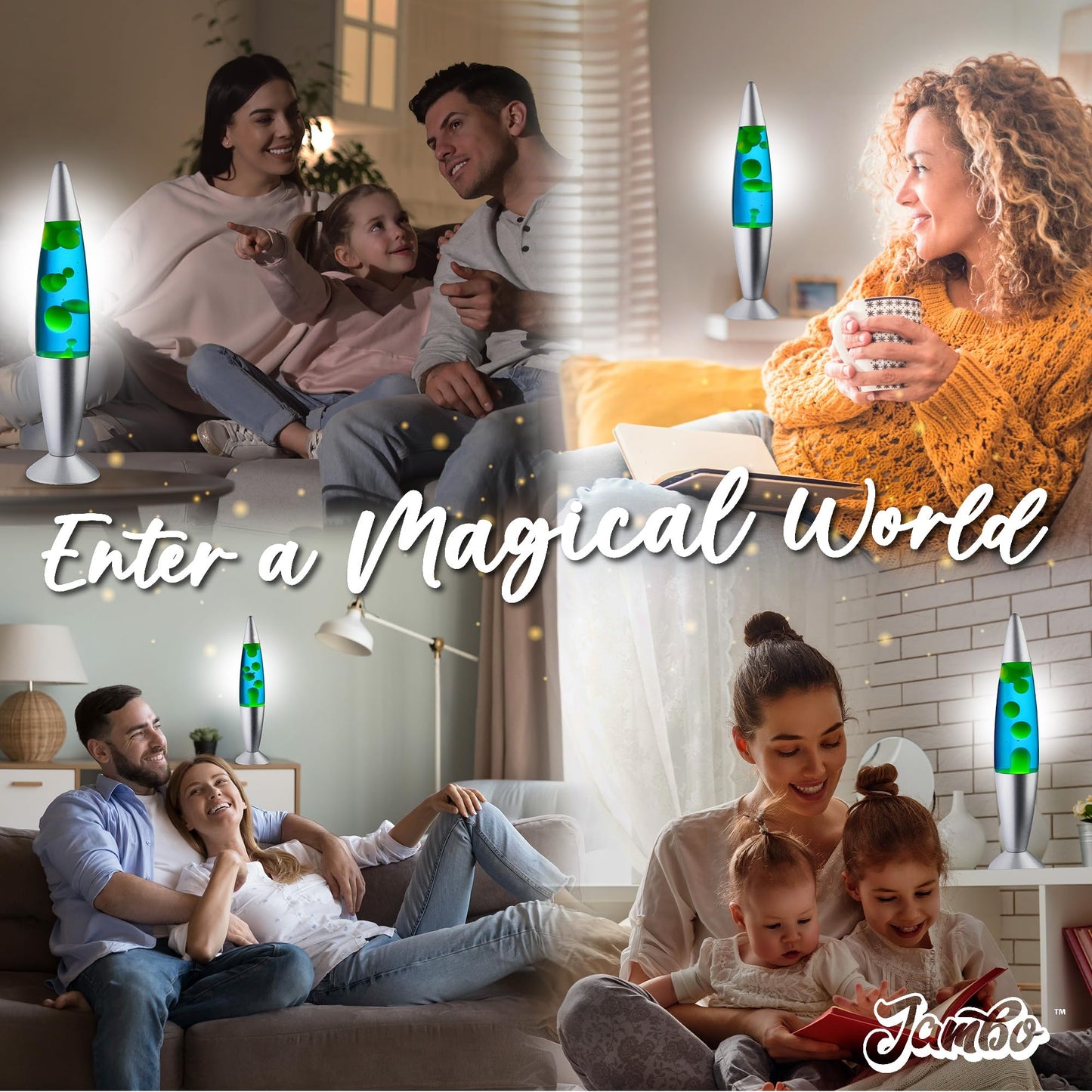 JAMBO 16" Magma Motion Lamp, Blue with Yellow/Green Wax, Relaxing Liquid Night Light, Home Décor for Bedroom, Living Room, Office