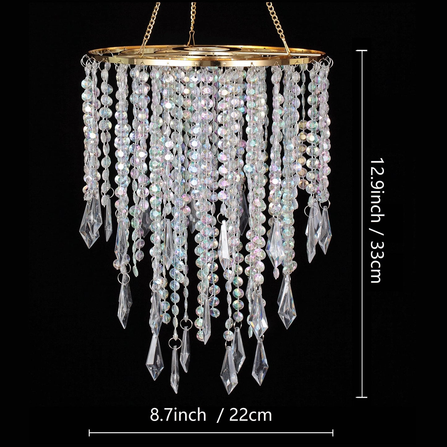 Cioceen Acrylic Chandelier Ceiling Light Shade Beaded Hanging Pendant Lampshade with Gold Frame for Bedroom for Wedding Party H12.9" X W8.7" 3 Tiers