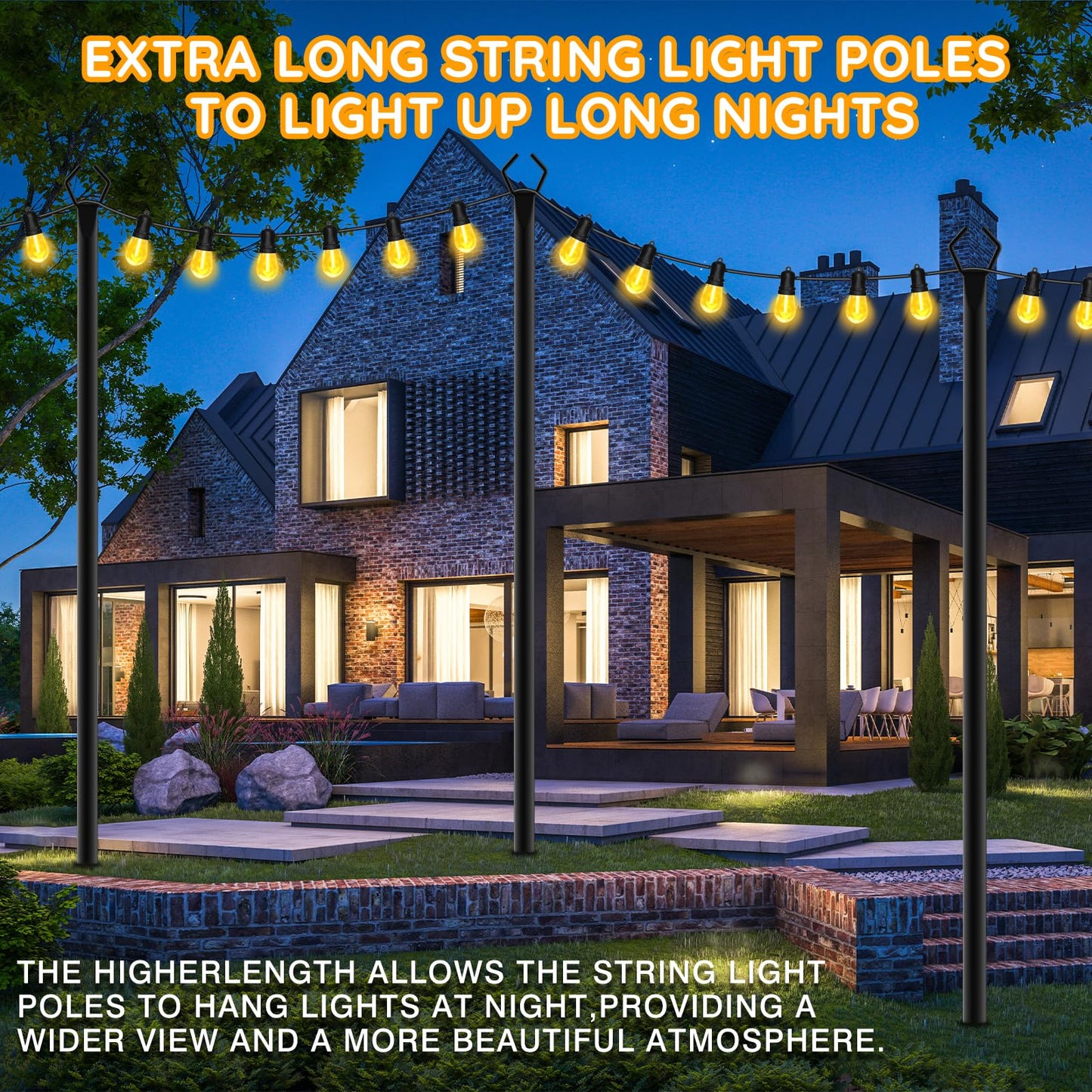6-Pack 10 ft Outdoor String Light Poles – Forked Metal Stands with Hooks, Adjustable, Rustproof & Sturdy for Garden, Deck, Backyard, Wedding