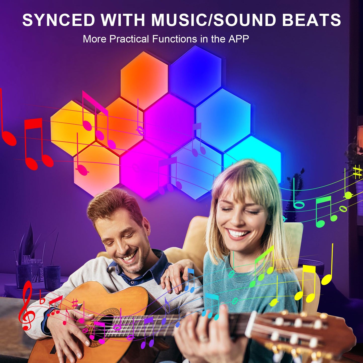 SLARY 10PCS RGB Hexagon LED Wall Light Panels, Smart Modular Honeycomb Gaming Lights with App Control, Music Sync, DIY Indoor Decor