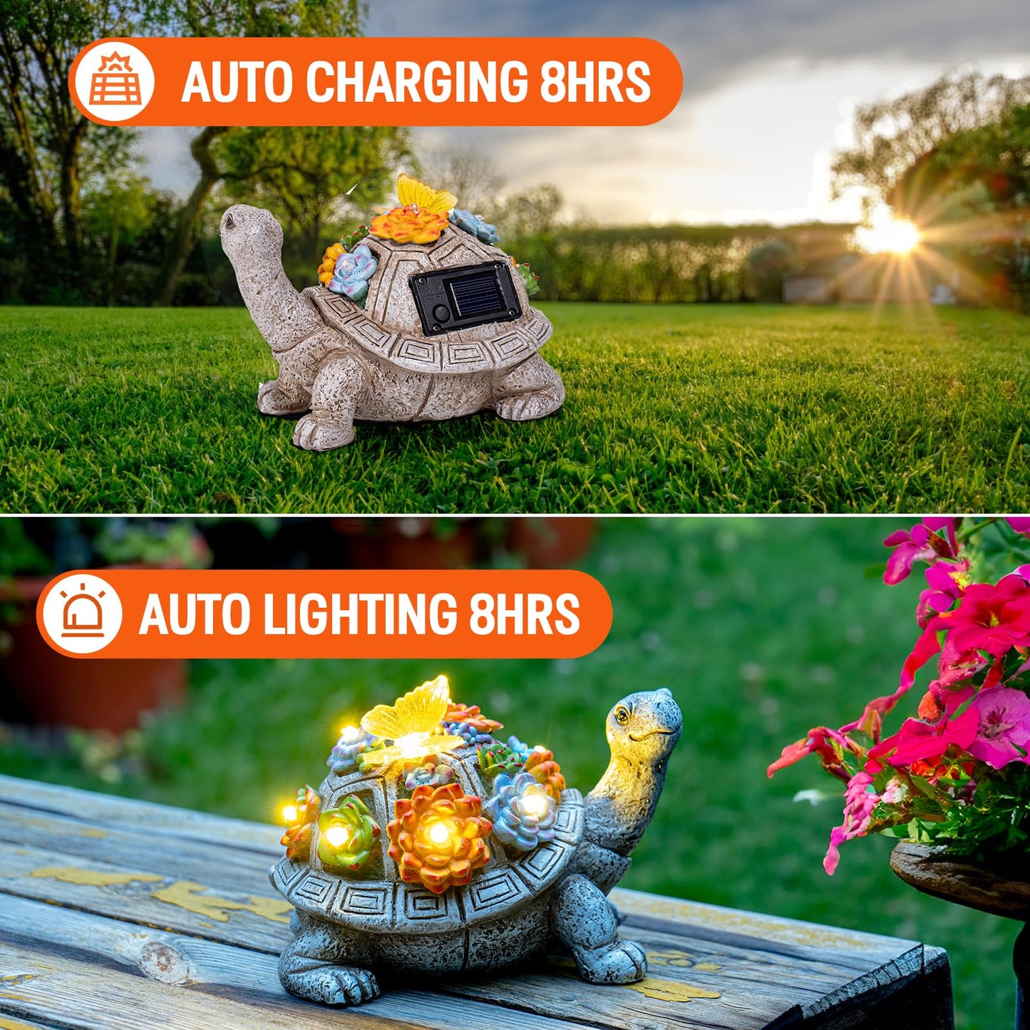 YDKOJGW Solar Garden Tortoise Statue with Succulents & 7 LED Lights – Outdoor Lawn, Patio, Balcony Decor, Unique Gift (Gray)