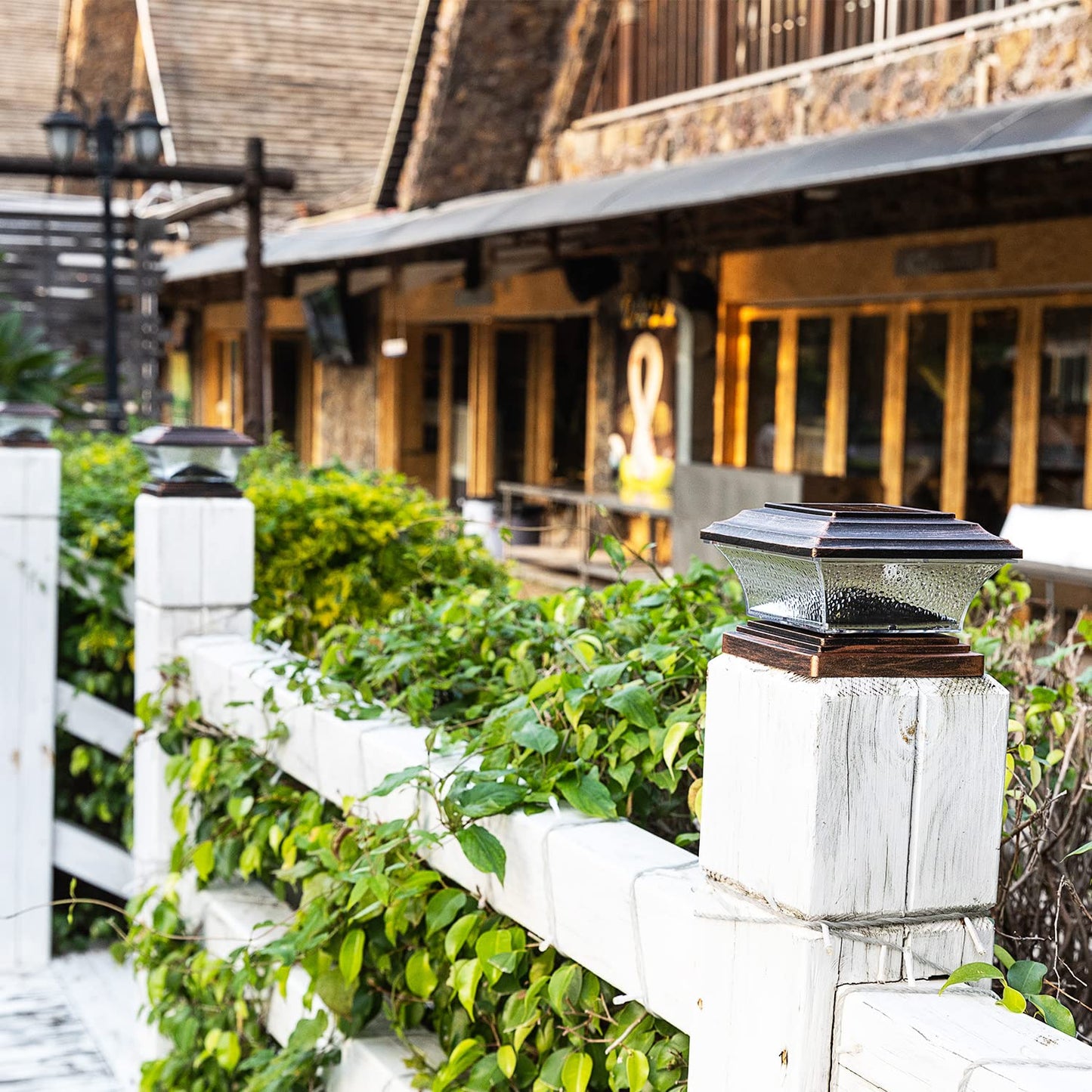 HUYIENO Solar Post Cap Lights 8pk, Outdoor LED Deck & Fence Lighting, Warm White & 7-Color RGB, Fits 4x4/5x5 Wooden Posts, Brushed Copper