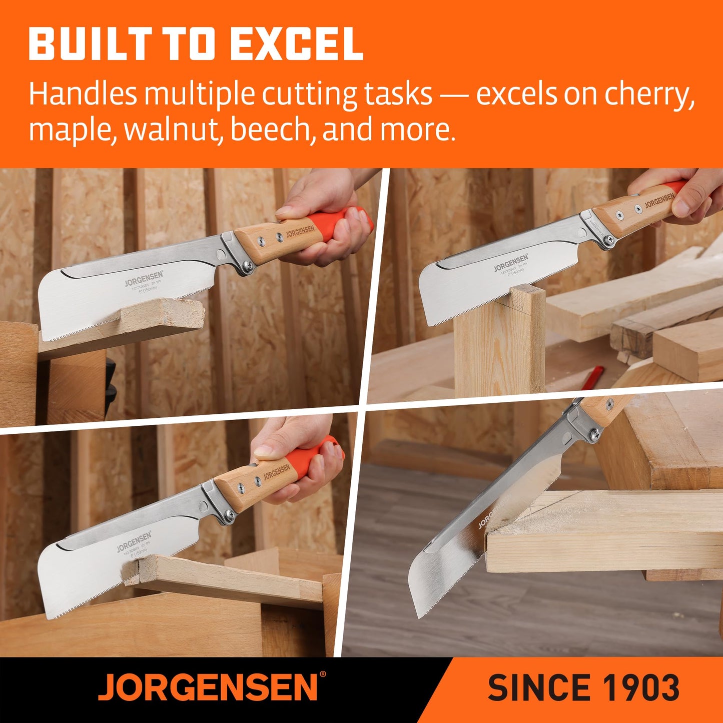 JORGENSEN 6" Japanese Pull Saw, Pro Folding Dovetail Handsaw with Beech Handle, SK5 Steel, Tool-Free Blade Change, 21TPI Woodworking