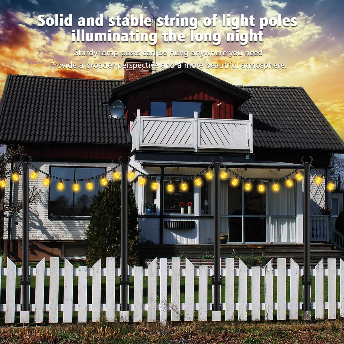 4-Pack 5ft Metal String Light Poles for Outdoor Use – Stands for Patio, Deck, Backyard, Garden, Wedding & Party Lighting