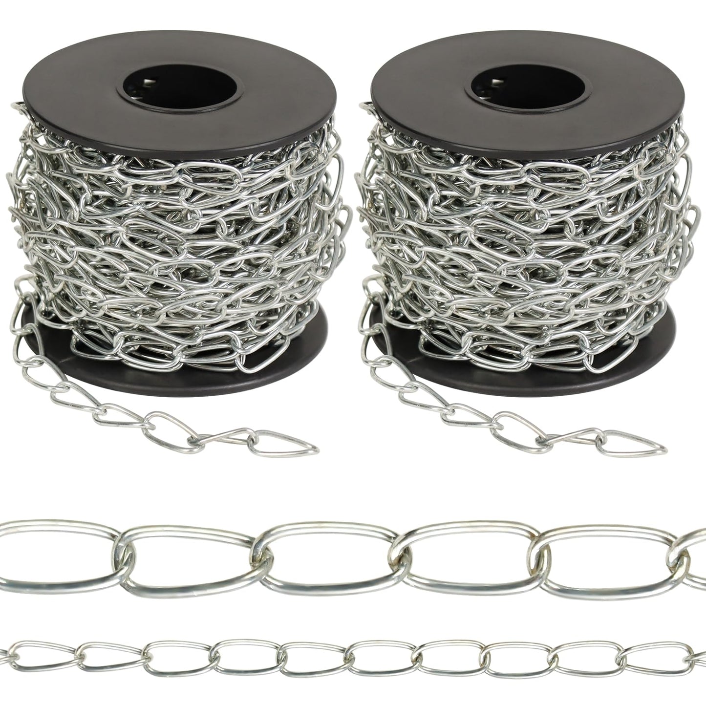 WUBOECE 2-Pack 60Ft Galvanized Iron Jack Chain, 16mm x 18m Metal Link for Hanging Plants, Bird Feeders, Lights – Silver