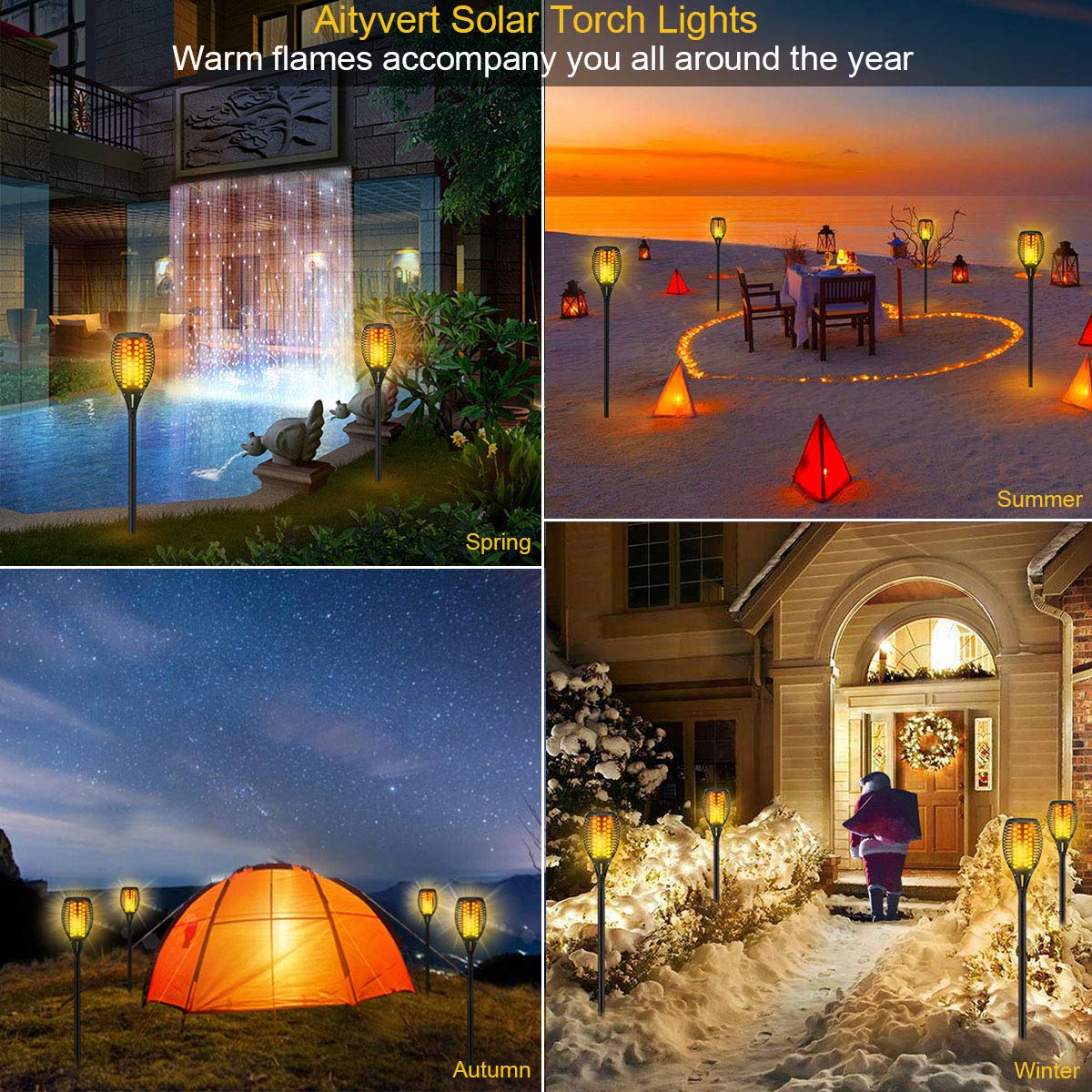 Aityvert 43" Solar Torch Lights, Flickering Flame Outdoor Waterproof Landscape Lighting, Dusk-to-Dawn Auto On/Off, 4-Pack for Yard & Garden