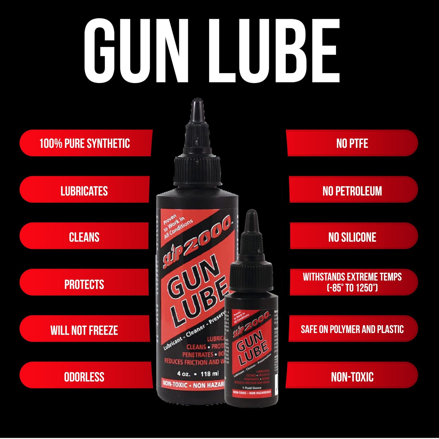 Slip 2000 Gun Lube Buddy Pack, 4oz & 1oz Squeeze Bottles with Needle Tip, 100% Synthetic CLP for All Firearms Performance