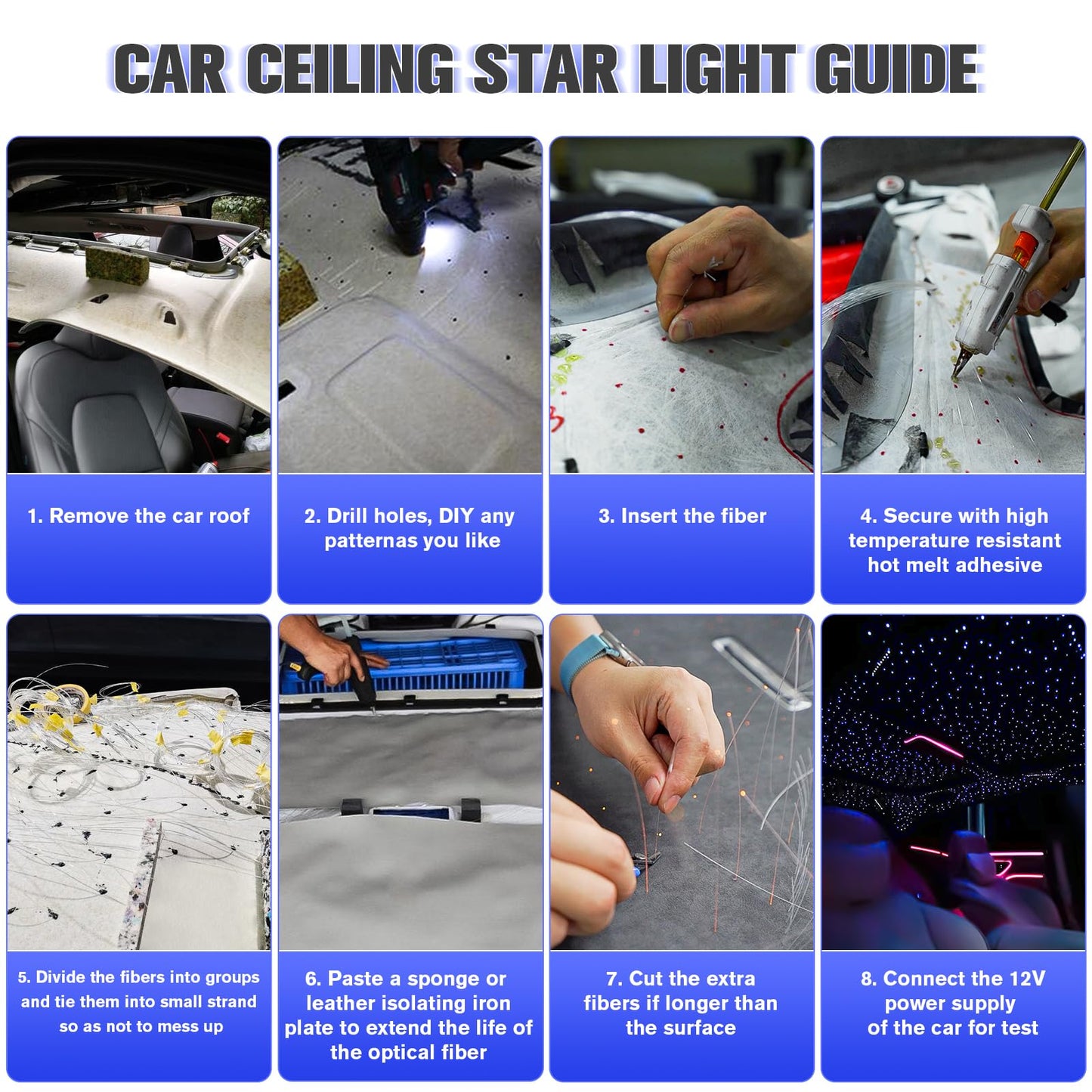 SUNKENET 20W Twinkle Starlight Headliner Kit, 650 Fiber Optic Star Lights for Car Roof & Home, Bluetooth App, Remote, Music Mode