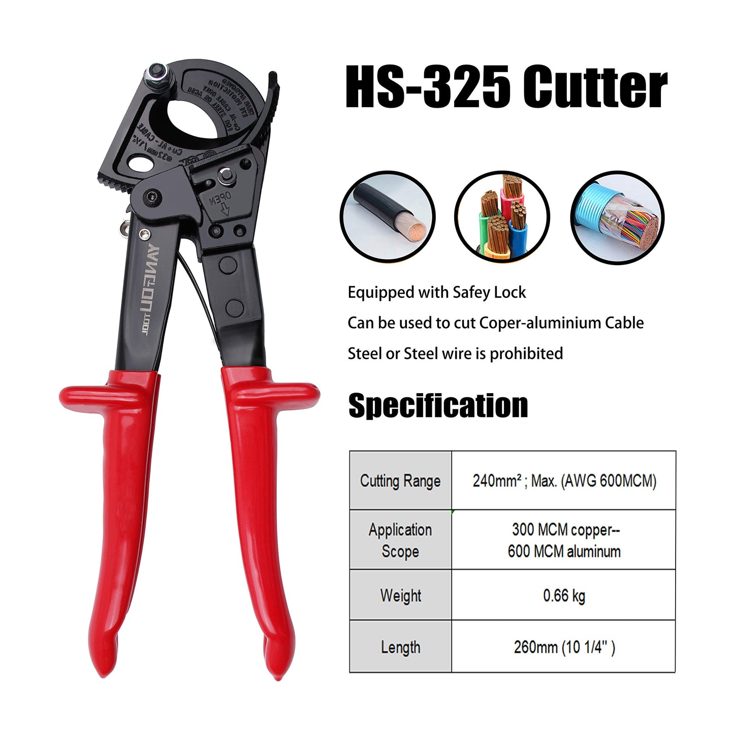Yangoutool Ratchet Cable Wire Cutter and Heavy Duty Aluminum Copper Ratchet Cable Cutter for Cutting Electrical Wire Up to 240mm² Cutter Pliers