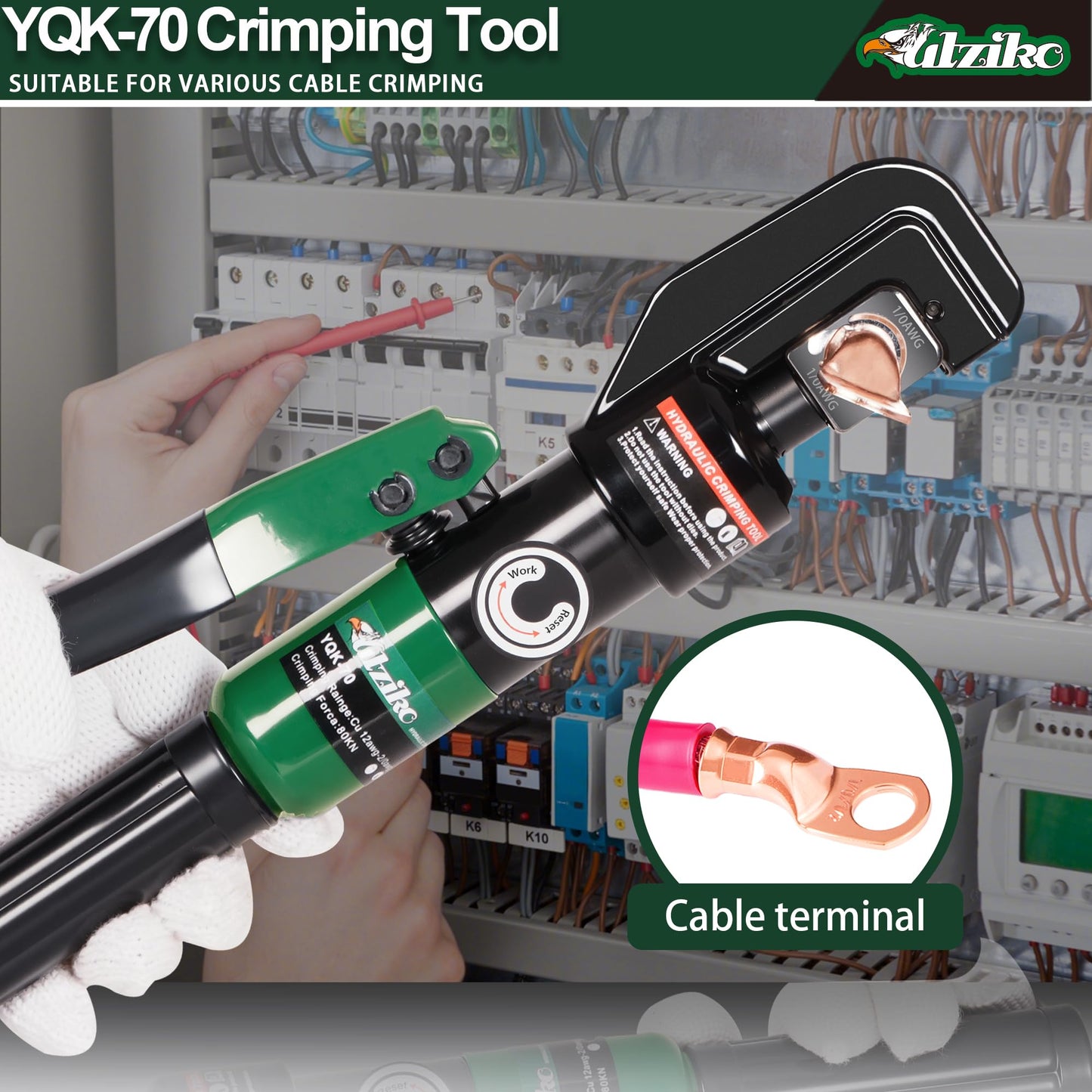 UTZIKO Hydraulic Cable Lug Crimper 10 US TON 12 AWG to 00 (2/0) Electrical Terminal Cable Wire Tool Kit with 9 Die (12awg~00awg Crimping Tool)