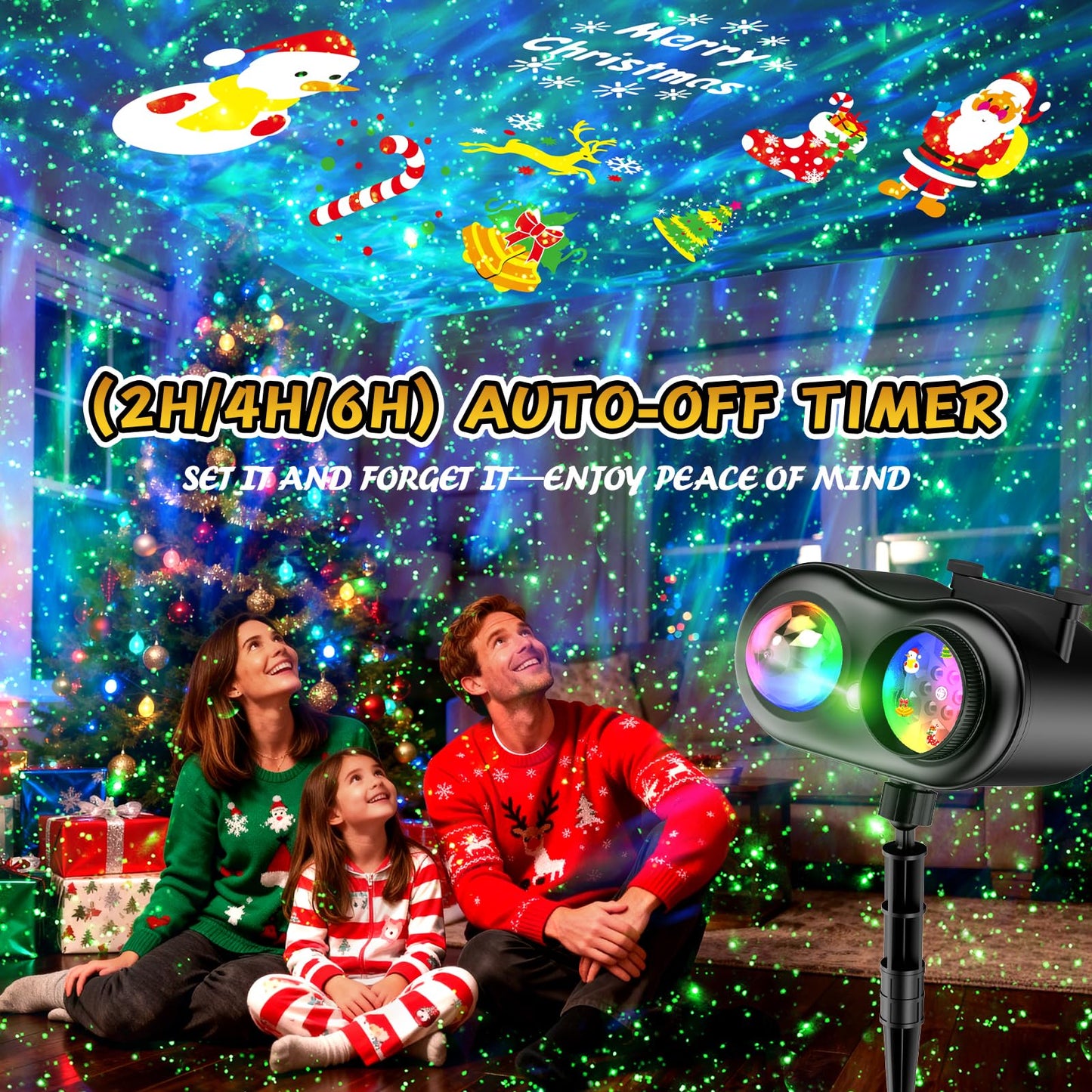 Christmas Projector Lights Outdoor & Indoor, Ocean Wave & Firefly Effects, 20 Slides/160 Patterns, Remote & Timer, Waterproof Decor