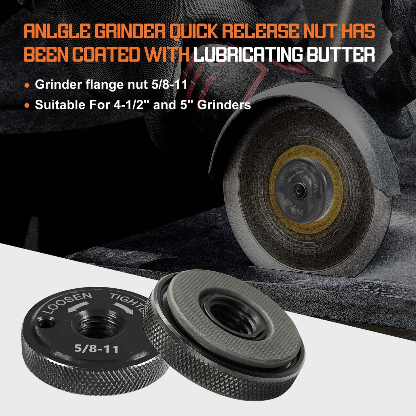 5/8-11 Nuts for Angle Grinder 4.5" and 5" No Wrench Required, 2PCS Self Locking Flange Nuts Metal Lock Grinder Knurled Arbor Nut